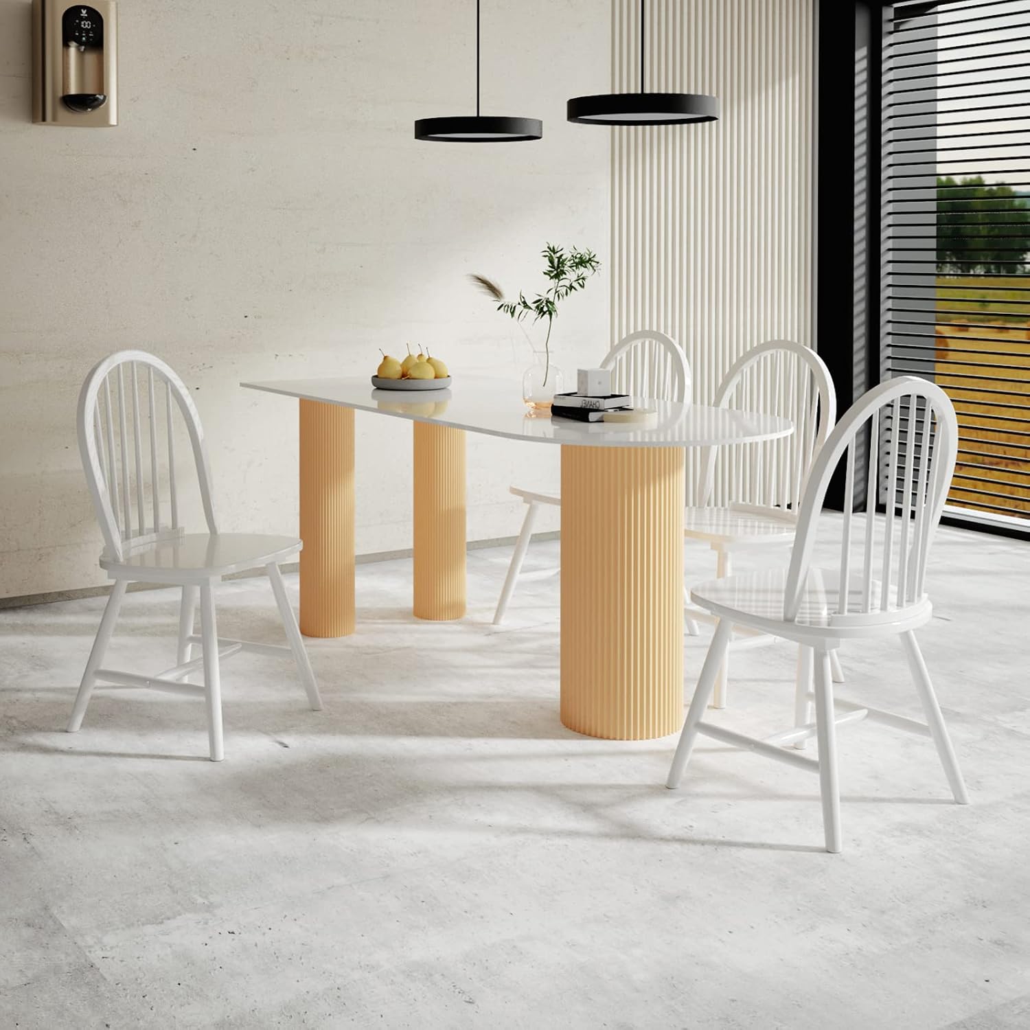 GIANTEX Wood Dining Chairs Set of 4, Windsor Chairs with Solid Wood Legs, High Spindle Back, H-Shaped Crossbars