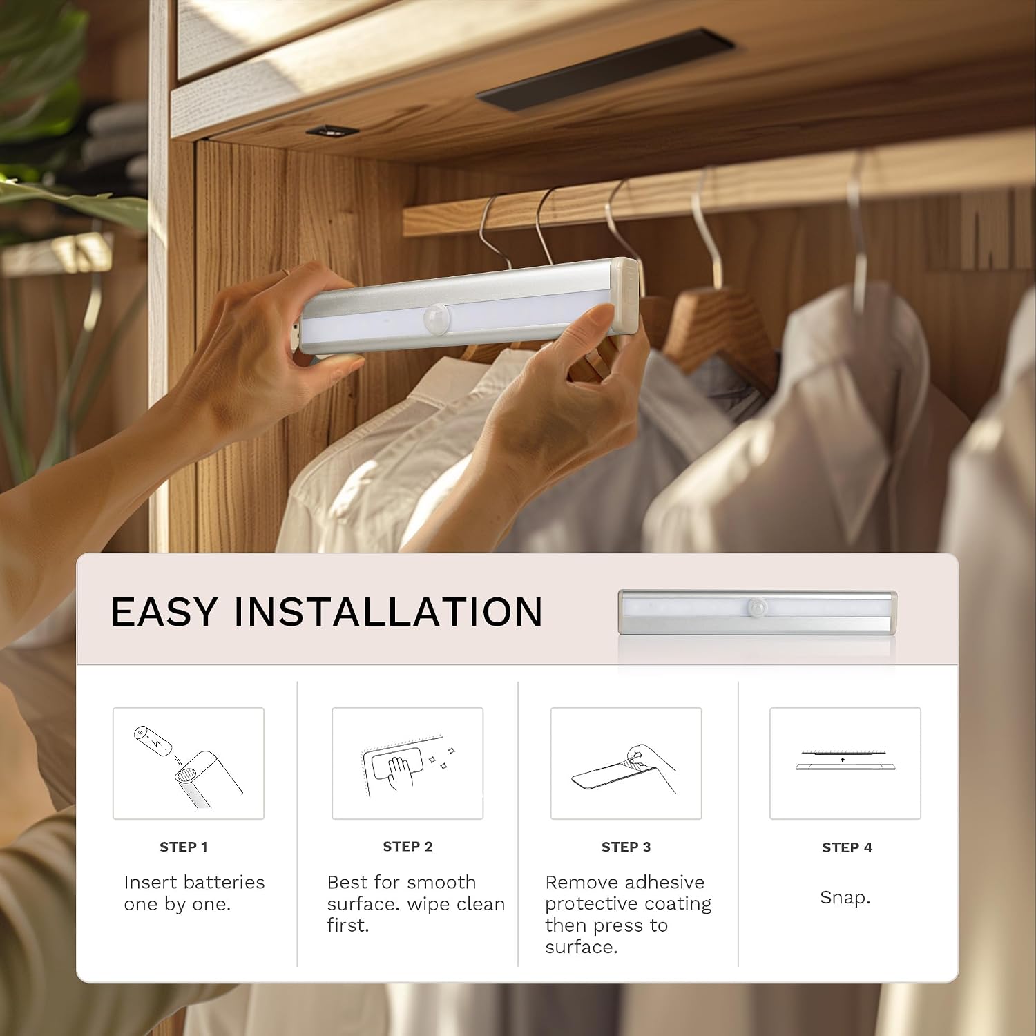 lexall 6 Pack Battery Powered Motion Sensor Lights Indoor, Closet Lights
