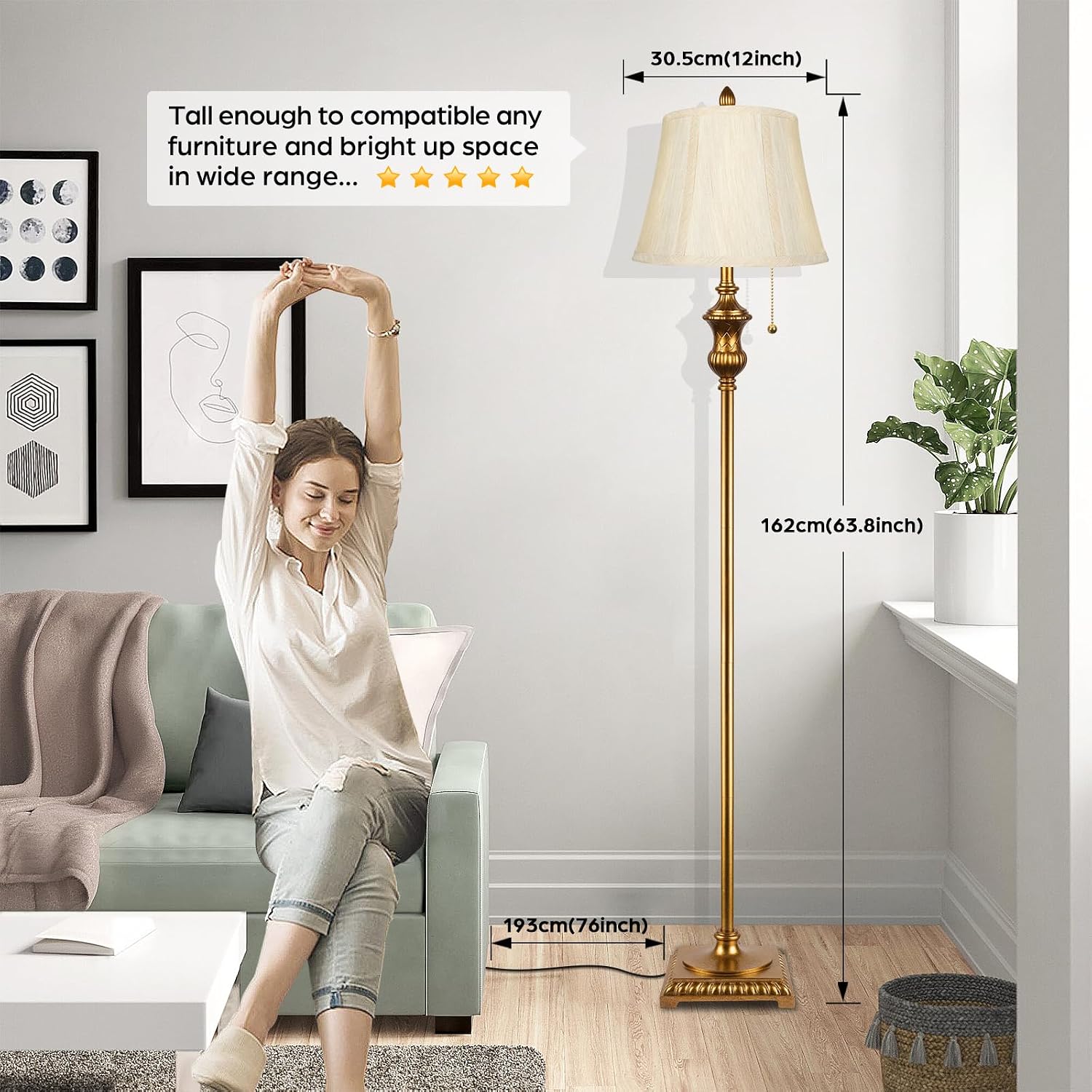 TOBUSA Traditional Floor Lamp, Standing Lamp with Bronze Fabric Shade