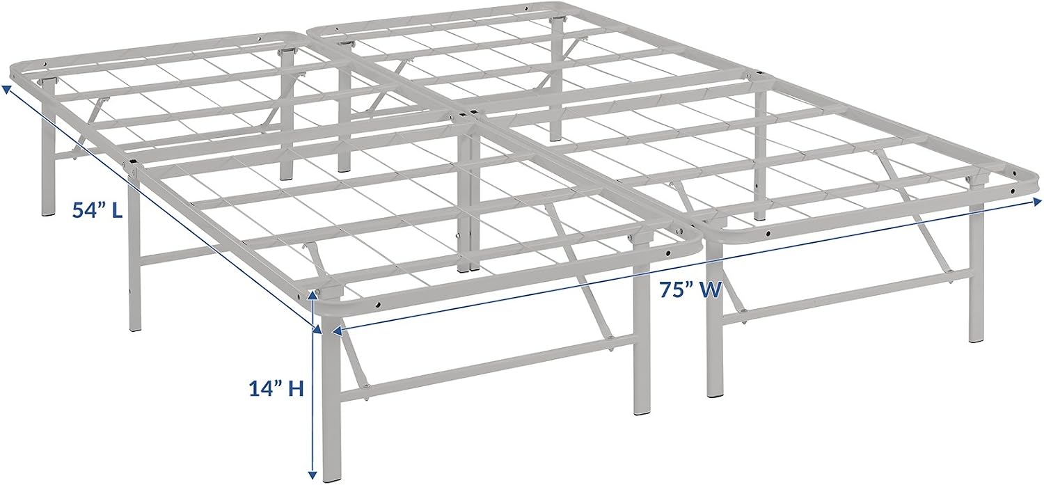 Modway Horizon Queen Bed Frame In Gray - Replaces Box Spring - Folding Metal Mattress Bed Frame
