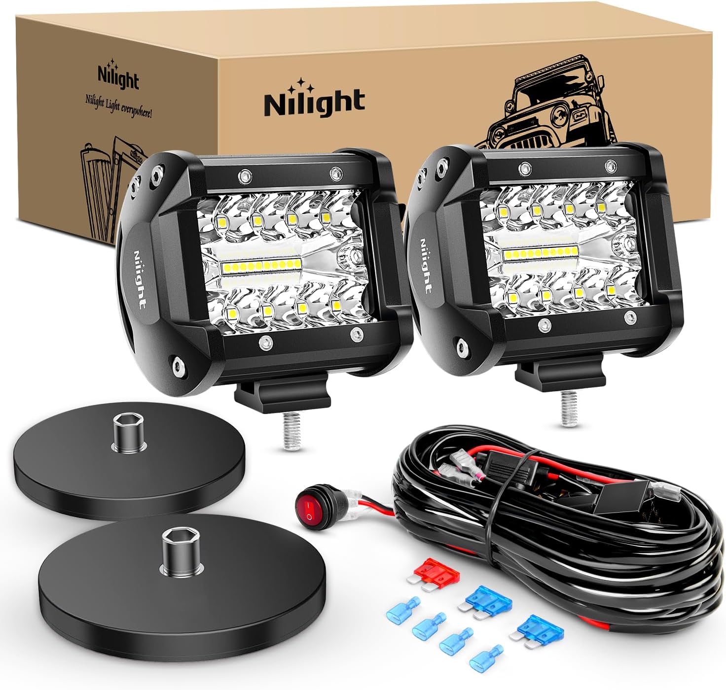 Nilight 2 Pcs 4 Inch 60W Led Pods with 2 Inch Tow Hitch Mounting Brackets Backup Reverse Lights Rear Light Bar for Pickup ATV SUV Truck Trailer Boat