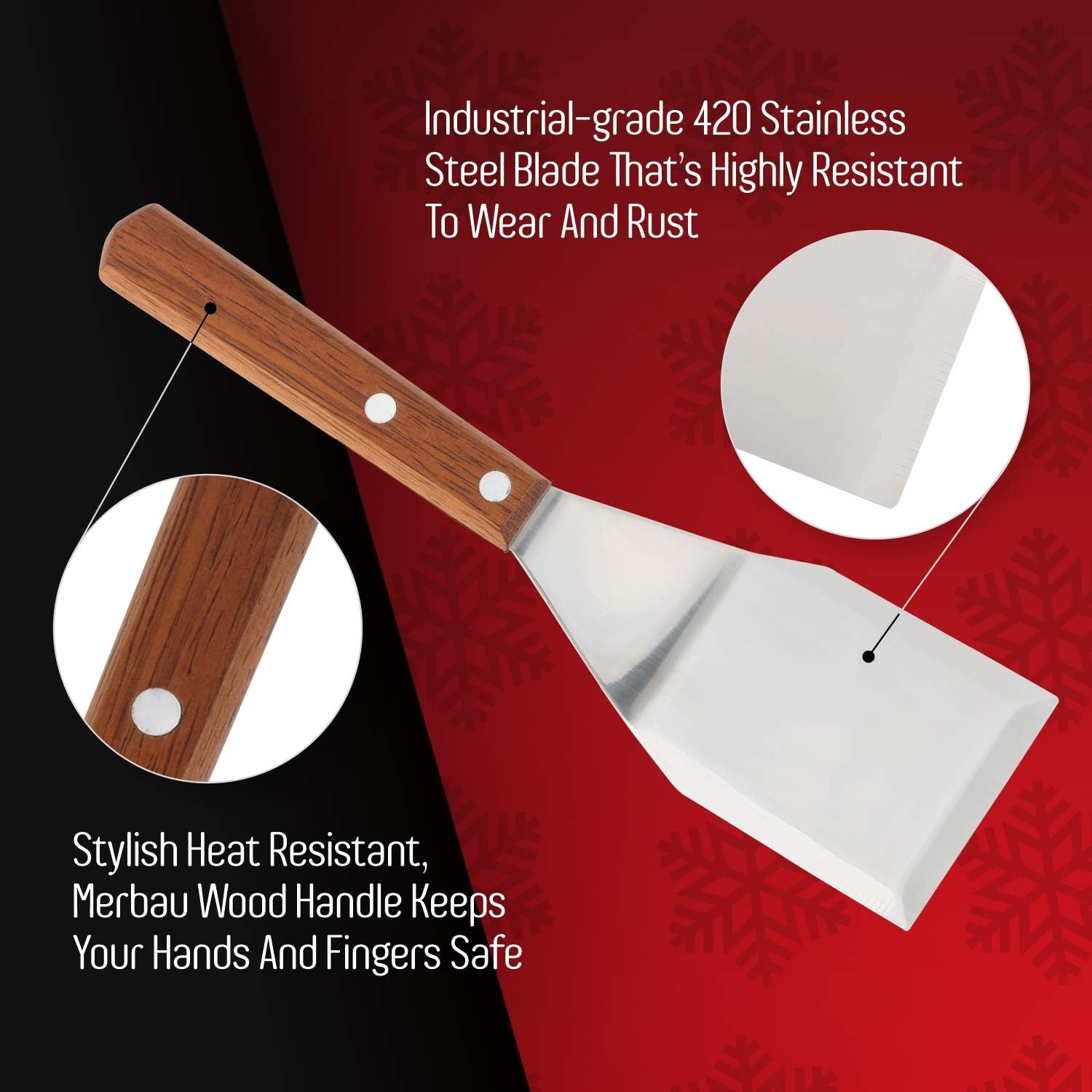 Homi styles Cookie/Brownie Spatula Small Metal Spatula With Merbau Wooden Handle | Heavy Duty Stainless Steel Flipper With Beveled Edges | Small
