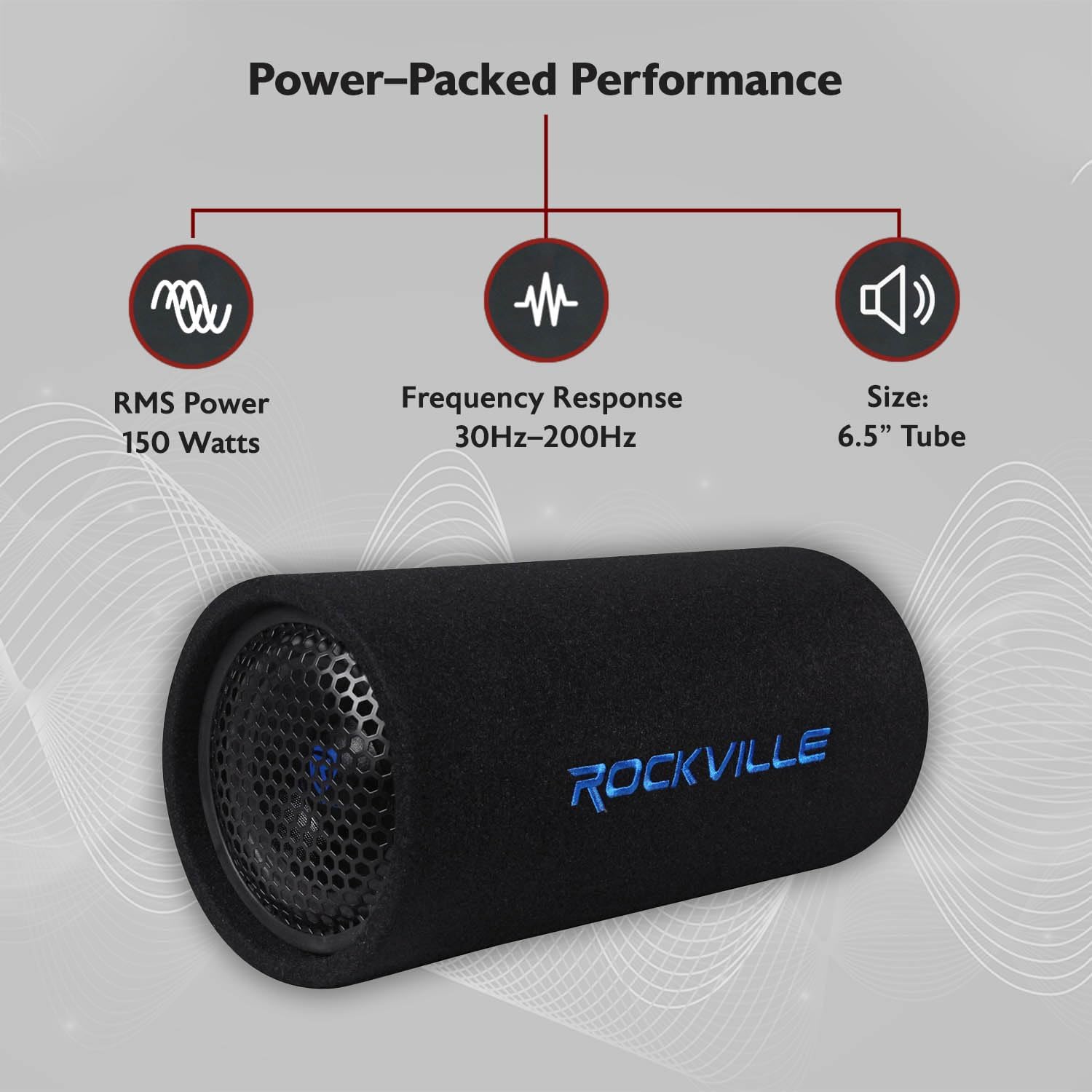 Rockville RTB65A 6.5" Powered Subwoofer Bass Tube, 300W Peak, Deep Bass, Built-In Amp, MP3 Input, Crossover, Vented Enclosure