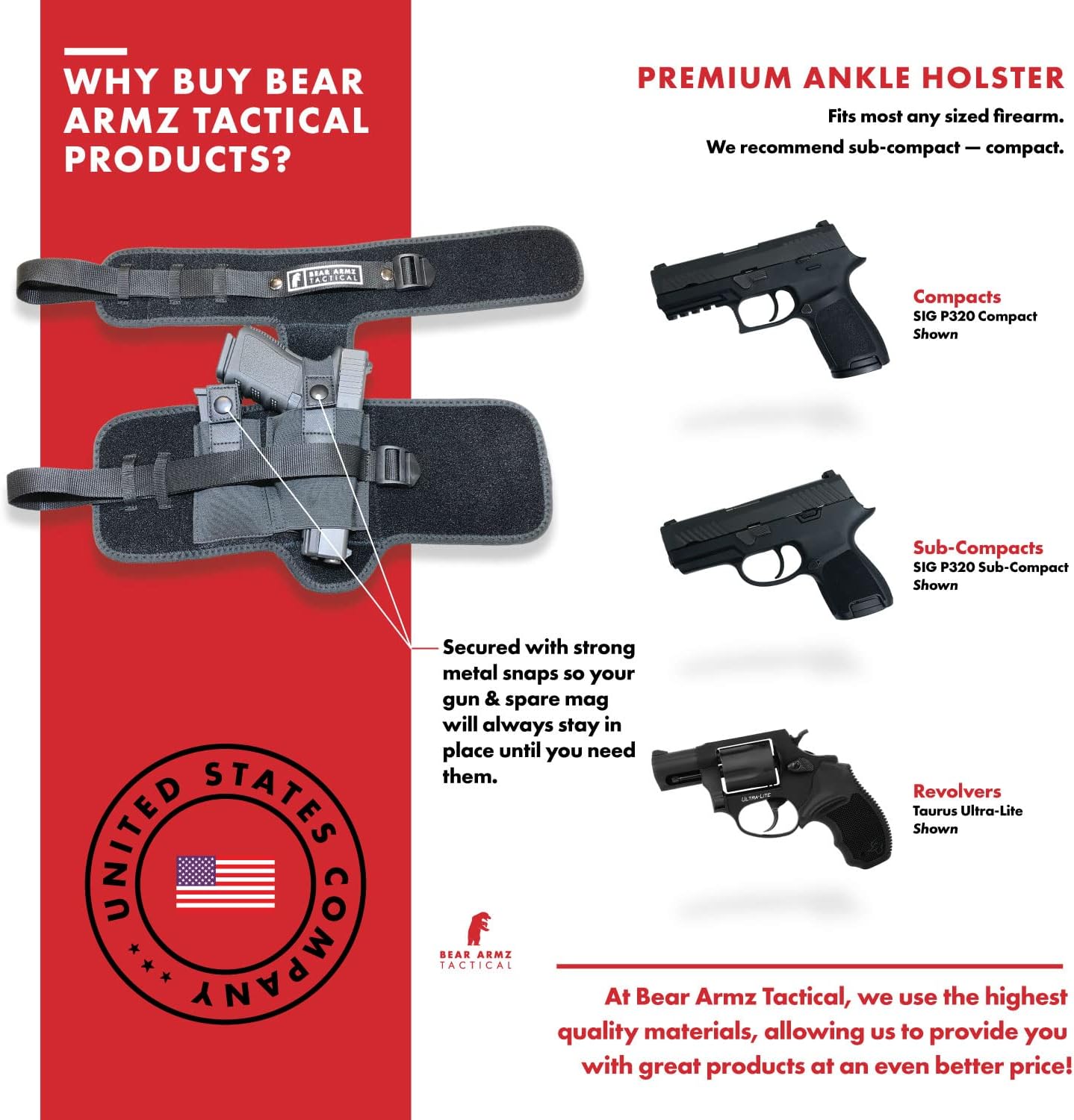 Ankle Holster for Concealed Carry | American Company | B.U.G Leg Holster | Compatible with Glock 43, 42, 33, 30, 27, 26 S&W M&P Shield 9mm