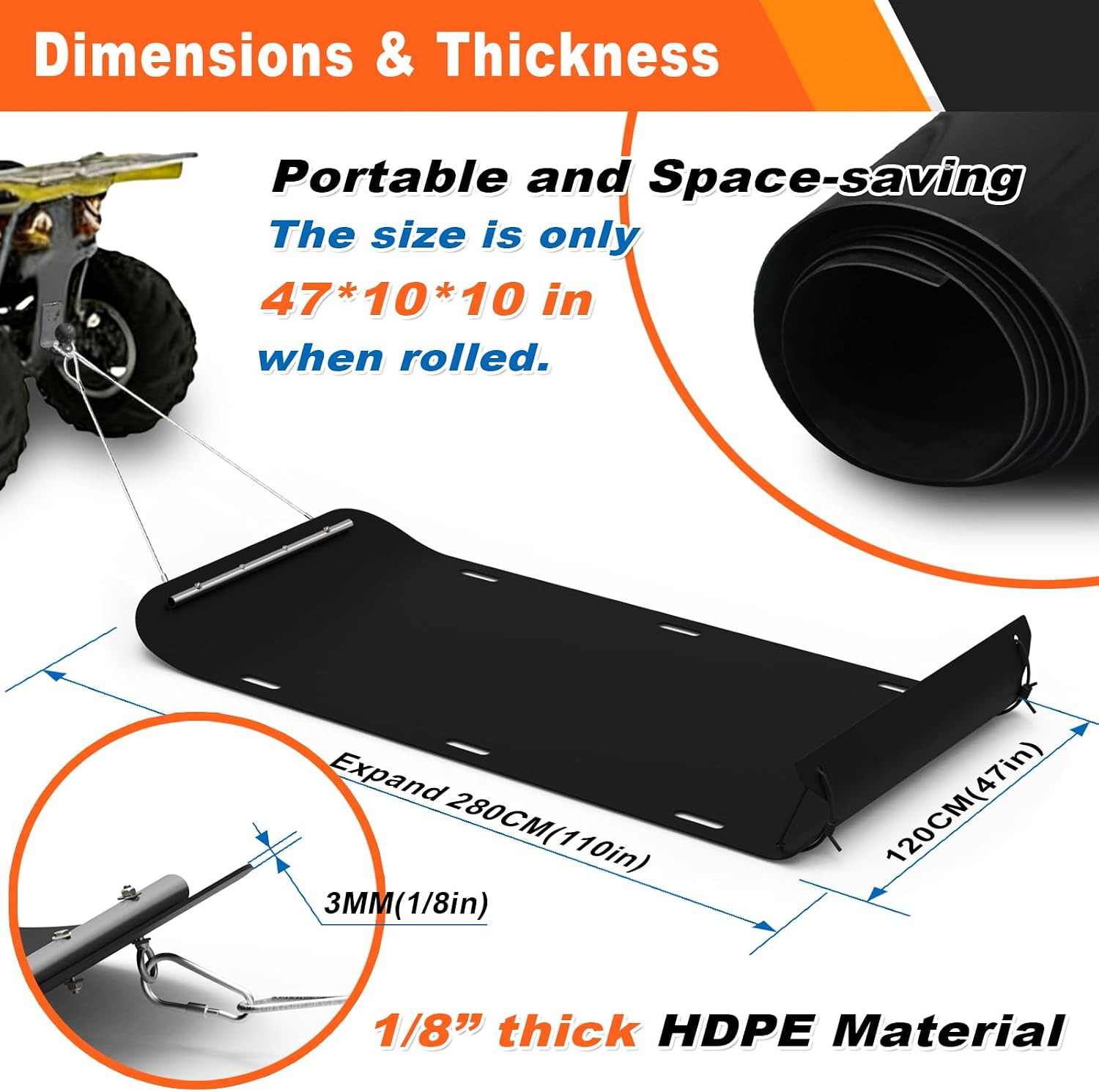 Bayattoo Heavy Duty Drag Sled Mat-Thickened Tear-Resistant HDPE with Pull Cables, Portable Yard, Hunting & Construction Hauler