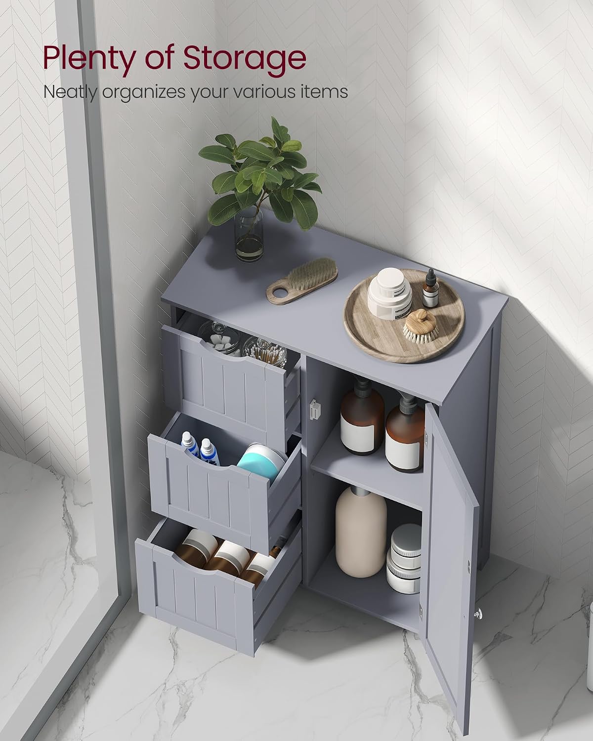 VASAGLE Floor Storage Cabinet, Freestanding Storage Unit with 2 Adjustable Shelves, for Bathroom Living Room Dining Kitchen, 11.8 x 23.6 x 31.5 Inches, Cloud White UBCB60WV1