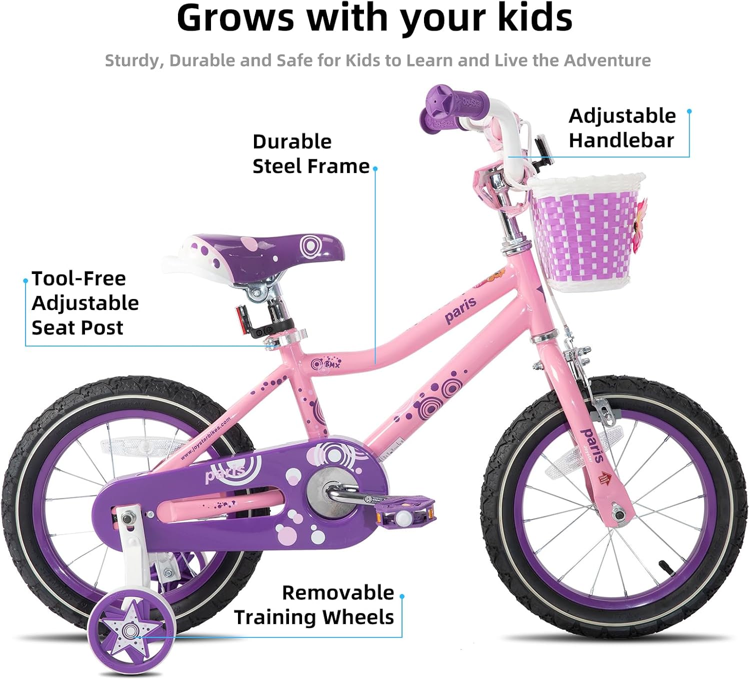 JOYSTAR Paris Girls Bike with Training Wheels for Ages 3-10Y