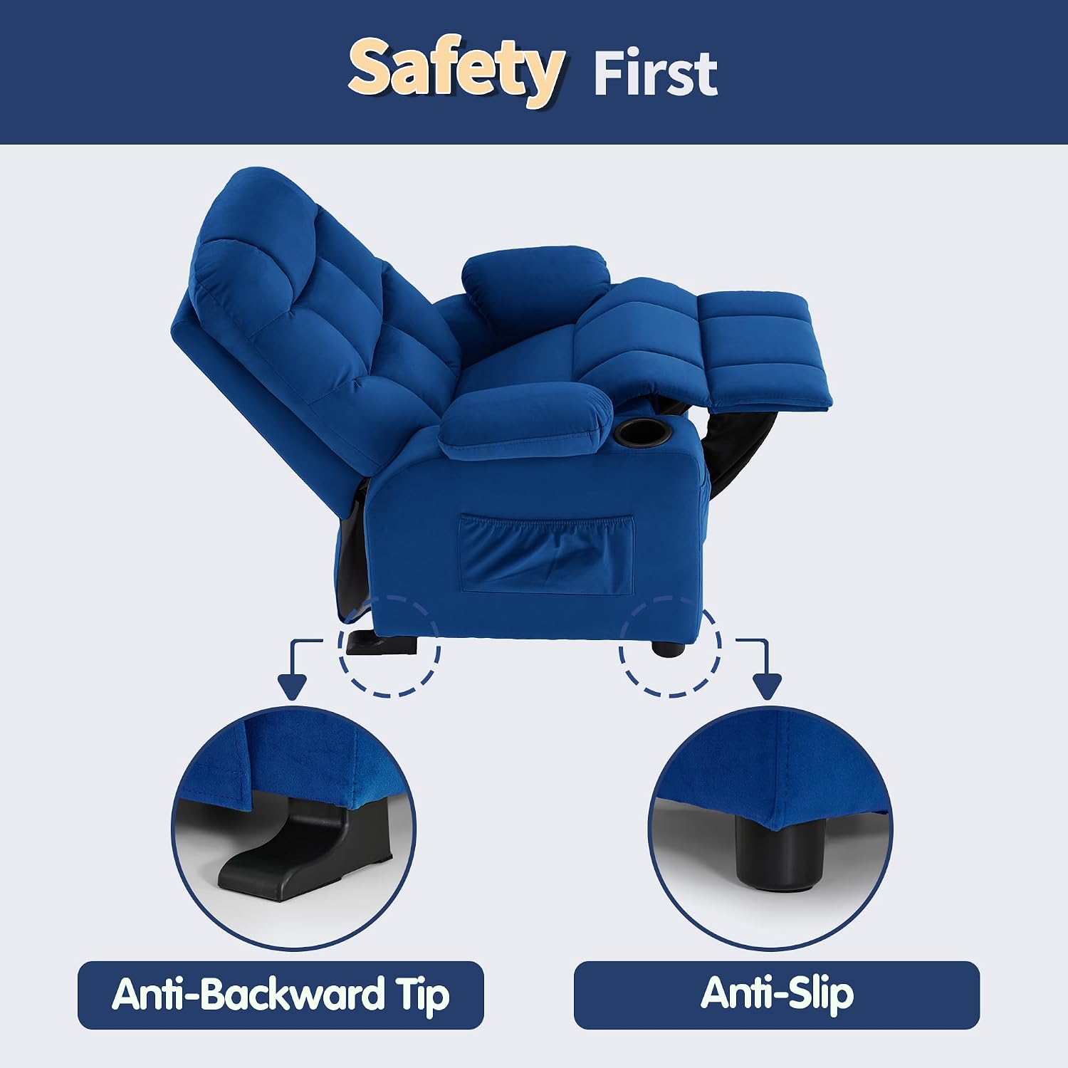 MCombo Big Kids Recliner for Ages 3+, Toddlers Recliner 7355 Velvet, Blue