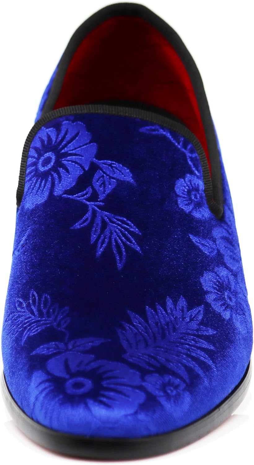 SPK35 Men's Vintage Velvet Flower Designer Dress Loafers Slip On Shoes Classic Tuxedo Dress Shoes