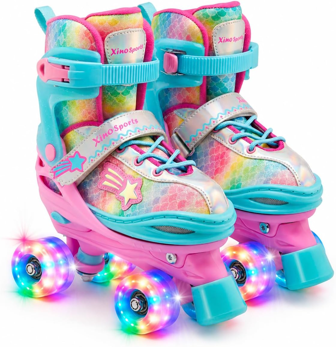 XinoSports Kids Adjustable Roller Skates for Girls & Boys with Light Up Wheels (Ages 5-20) – Roller Skates with Illuminating Wheels