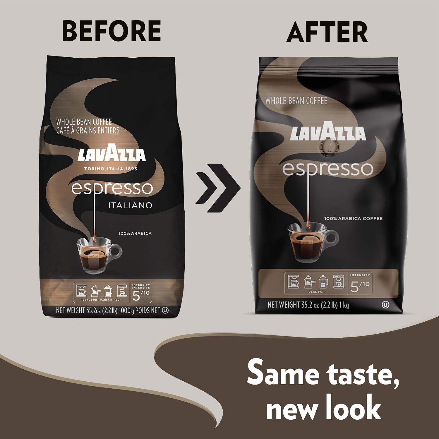 Lavazza Super Crema Whole Bean Coffee, Medium Espresso Roast, Arabica and Robusta Blend, 2.2 lb Bag, Package May Vary (Pack of 1)