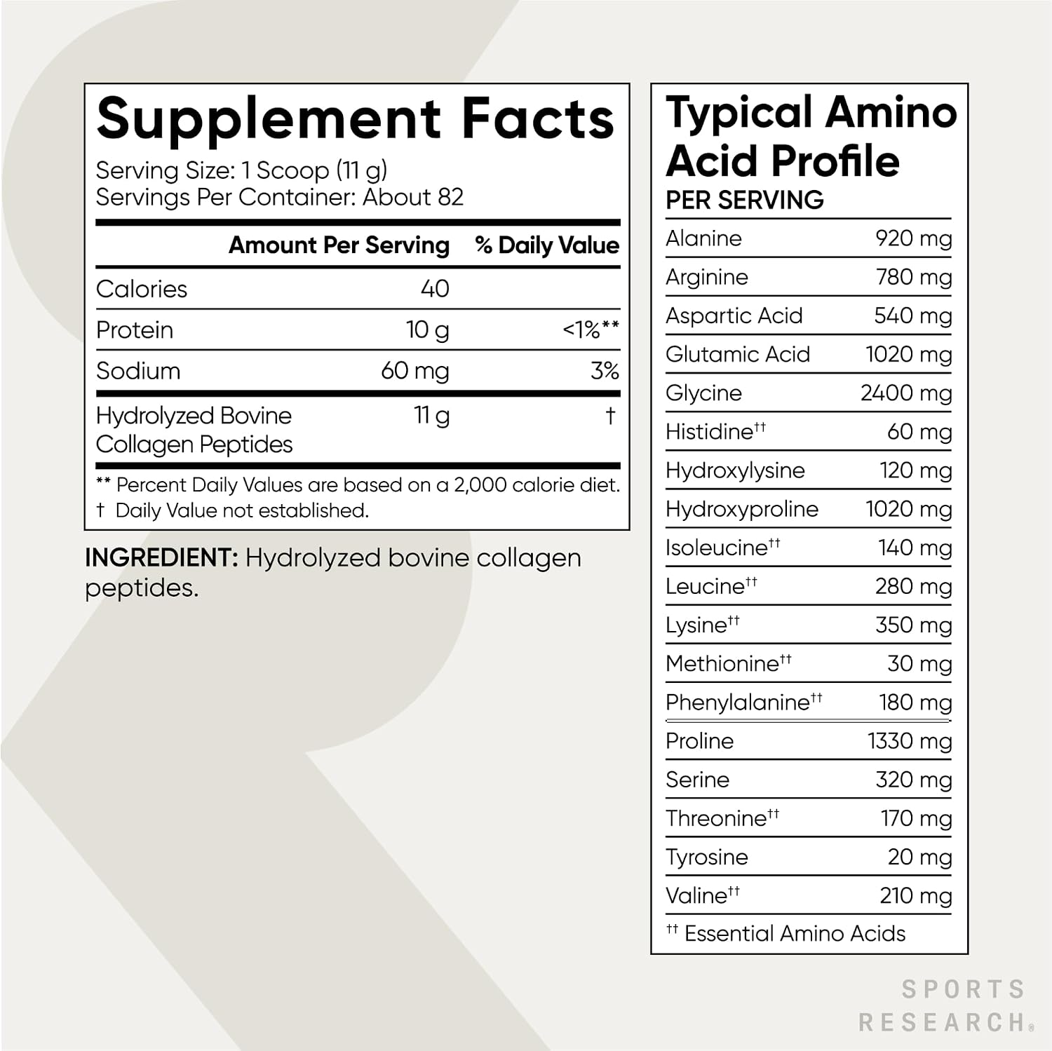 Sports Research® Collagen Peptides Protein Powder 16oz (Unflavored) | 11g Grass-Fed Collagen per Scoop · Hair, Skin & Joint Support · Easy to Mix in Coffee & Shakes - 41 Servings