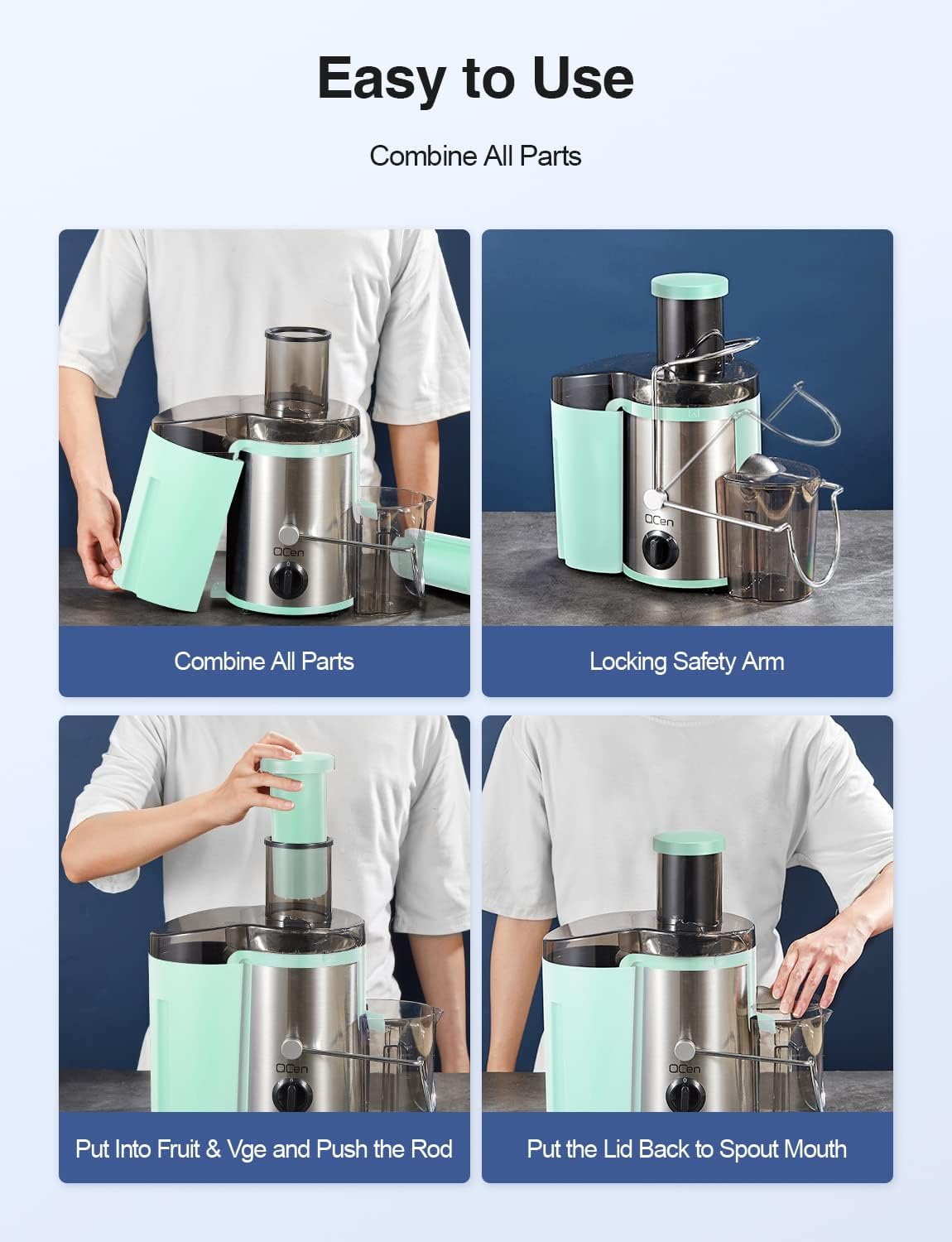 QCen Juicer Machine 500W Centrifugal Juicer with Extra Wide Feed Chute