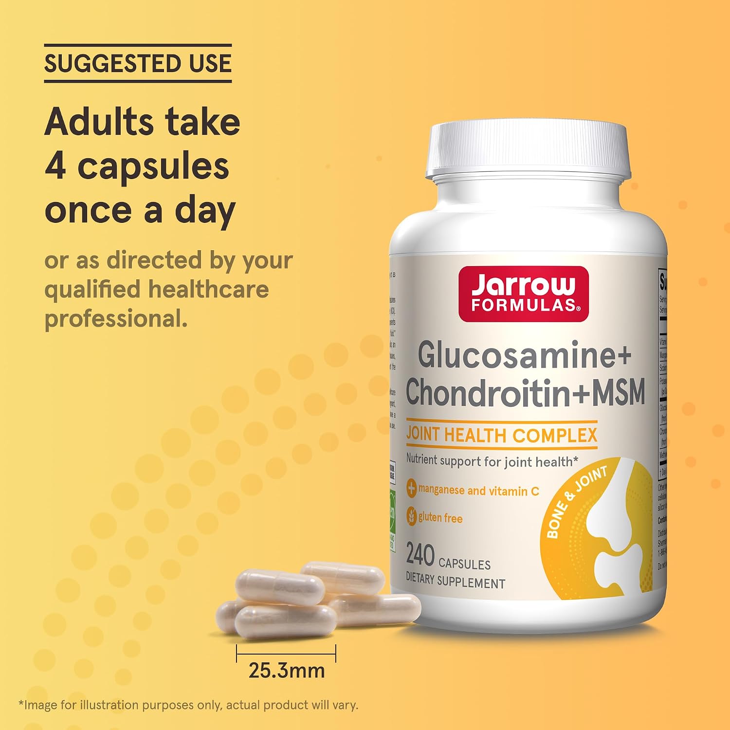 Jarrow Glucosamine, Chondroitin, and MSM, 120 Capsules | Joint Support Supplement With Vitamin C And Manganese, Bone & Joint Health, 120 Capsules, 30 Day Supply