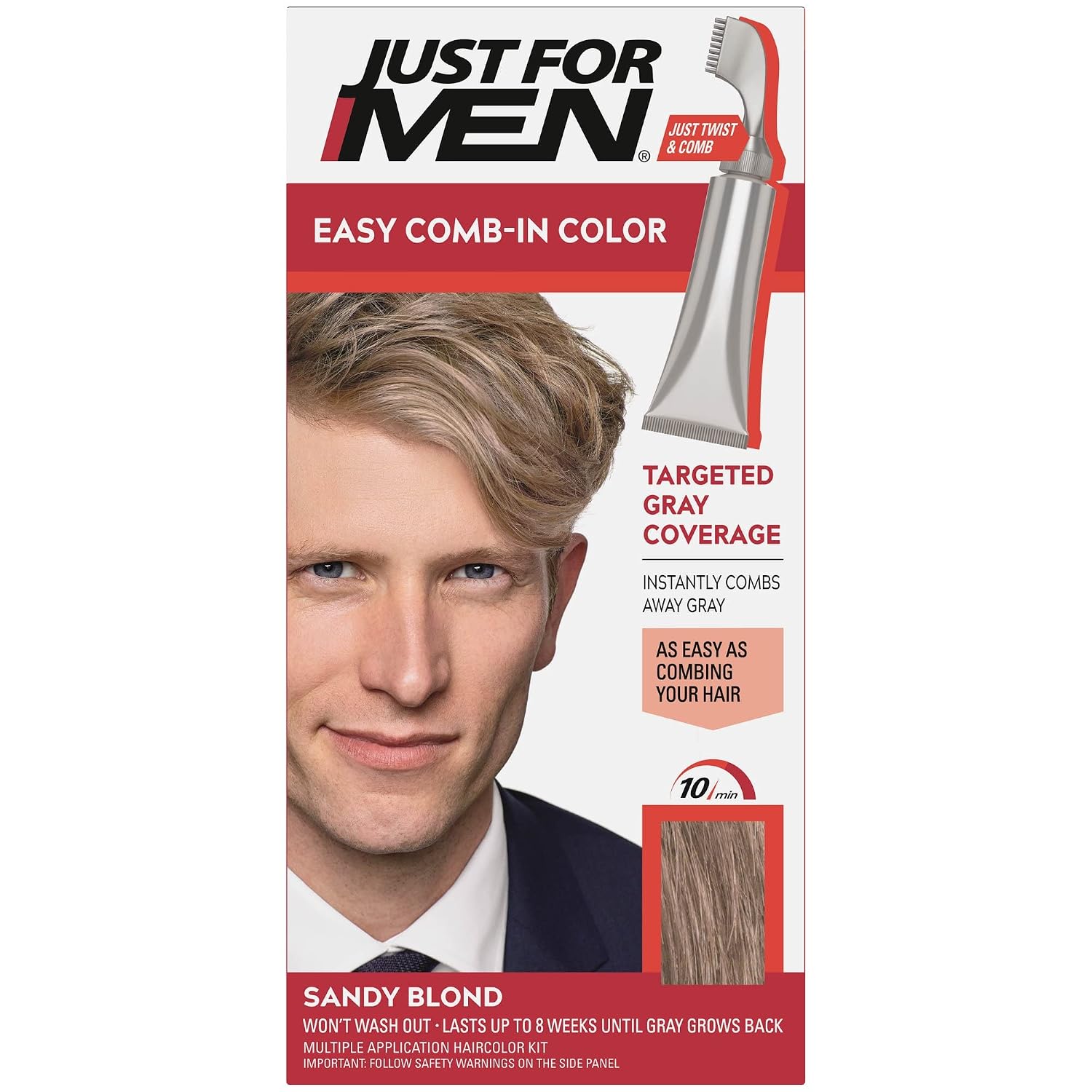 JUST FOR MEN Easy Comb-In Color, No-Mix, Light Brown A-25 (1 Pack) | Easy Comb-In Color light brown patented no-mix formula instantly combs away gray. Targeted gray coverage. Easy application.