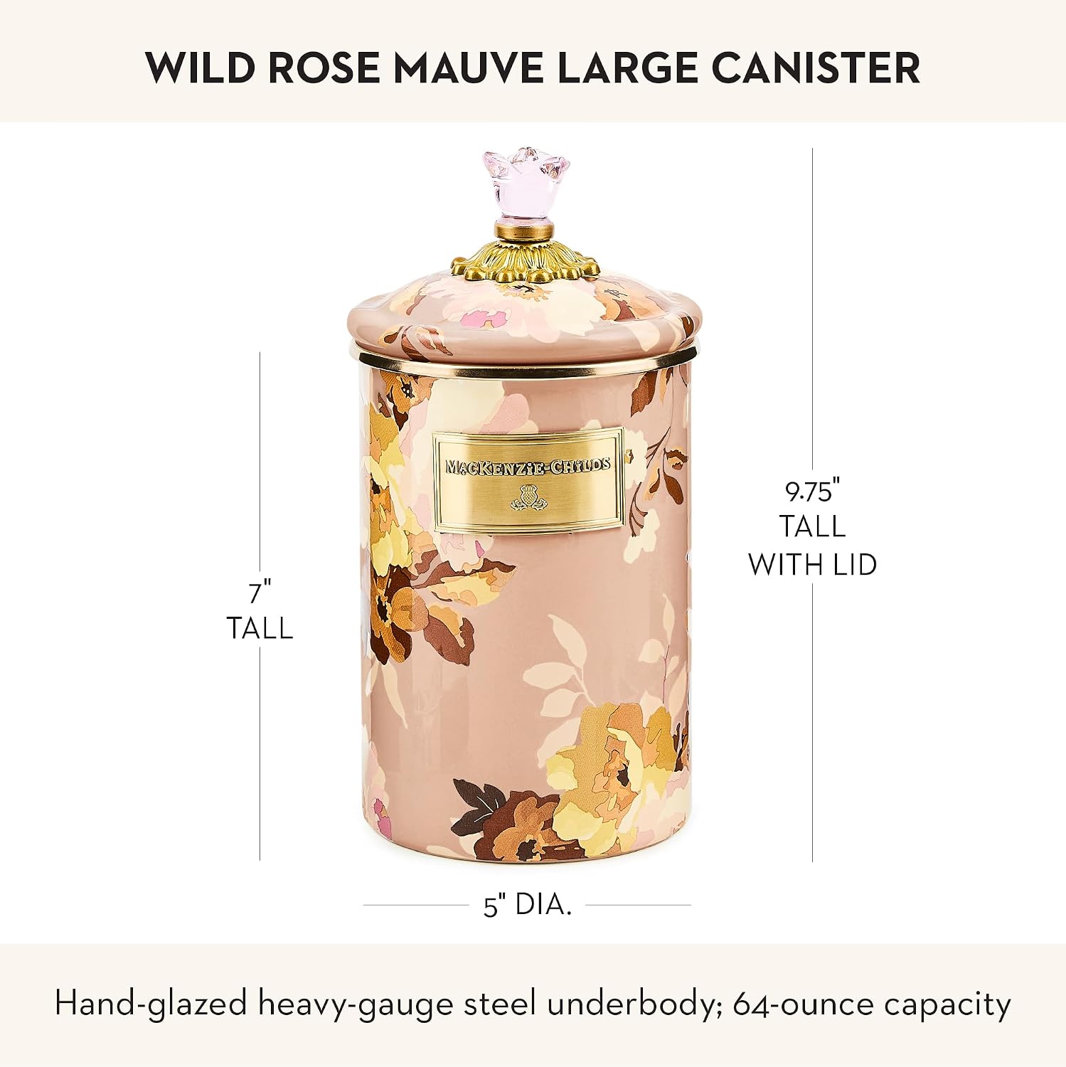 MACKENZIE-CHILDS Enamel Canister, Large, White Butterfly Garden | Hand-applied design, made from enameled steel, versatile kitchen storage container for flour and sugar, 64-ounce capacity