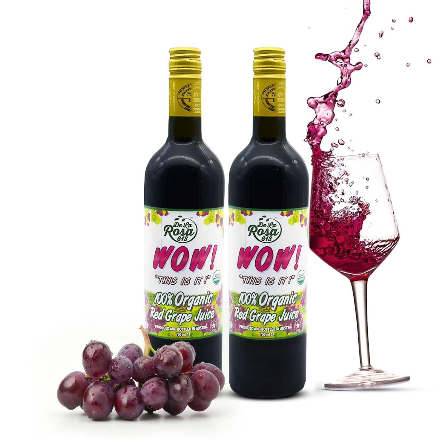 De La Rosa Organic Austrian Kosher Red Grape Juice (25.4 oz - 2pack)