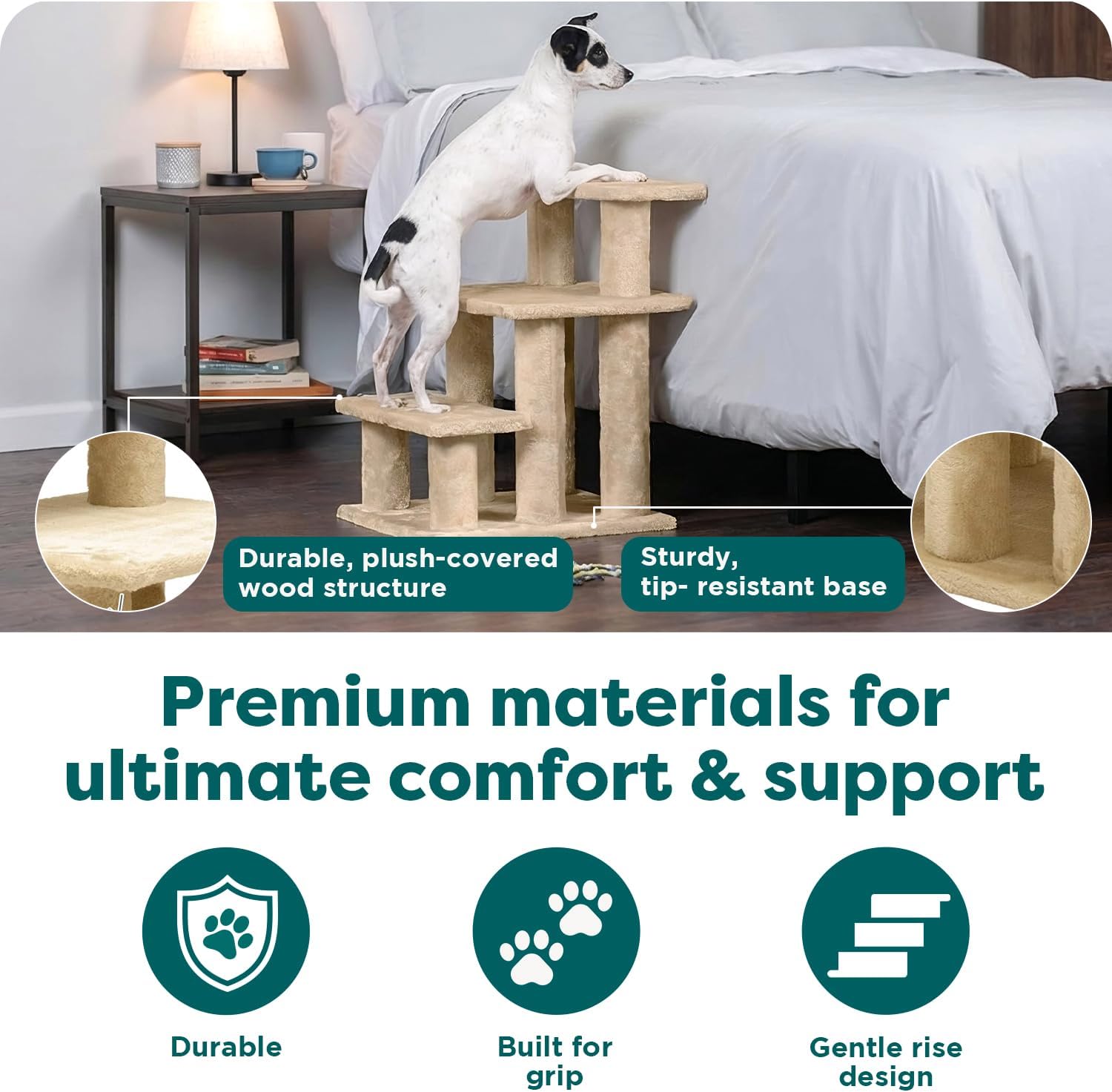 Furhaven Steady Paws Multi-Step Pet Stairs for High Beds & Sofas - Cream, 3-Step