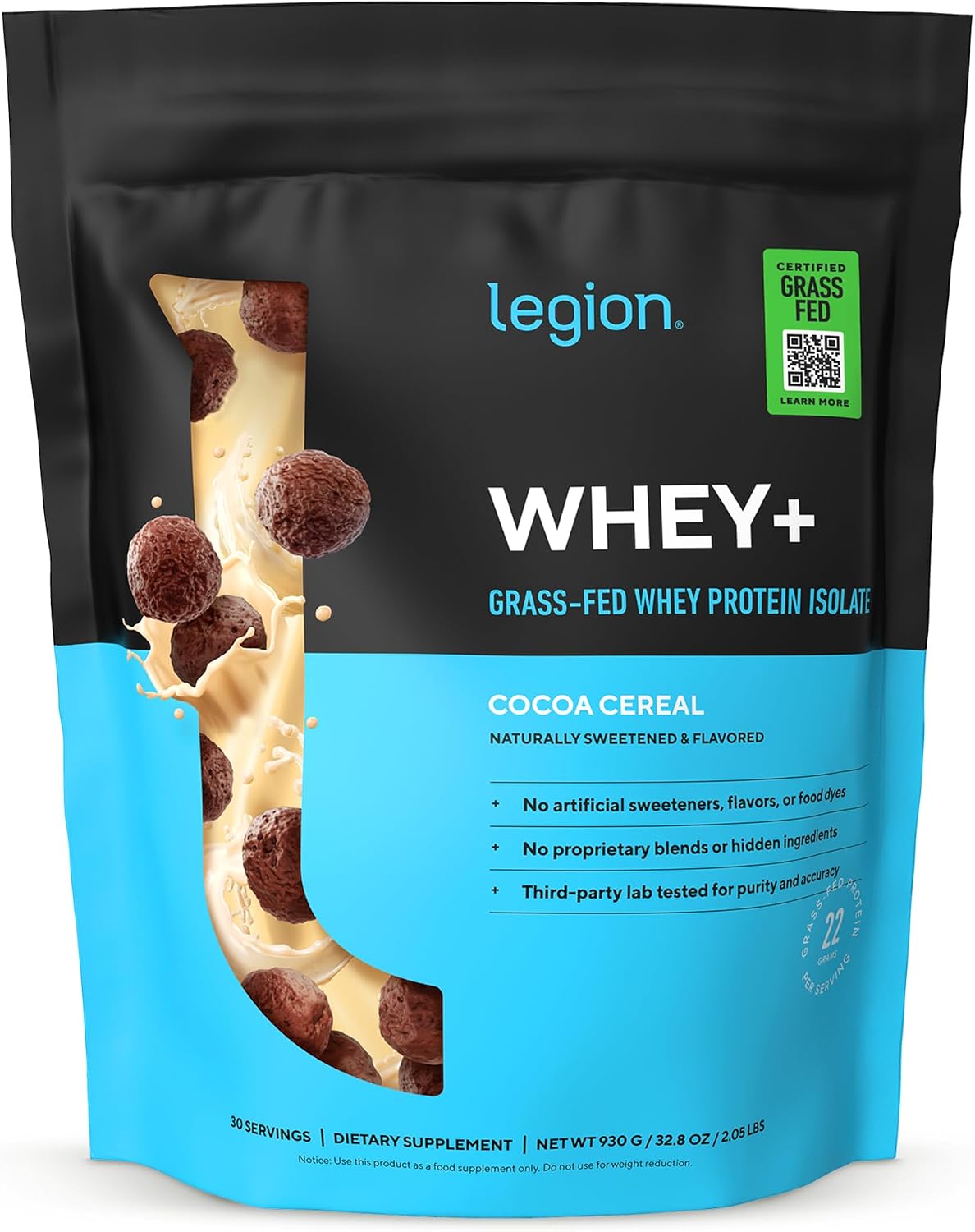 LEGION Whey+ Protein Whey Isolate from Grass Fed Cows (French Vanilla, 30 Servings) - Whey Protein Isolate Powder, Low Calorie, Non-GMO, Sugar Free, Lactose and Gluten Free, All Natural Protein Powder