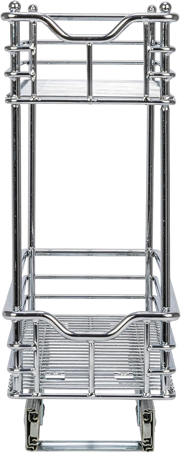 Household Essentials Glidez 2‑Tier Multipurpose Chrome‑Plated Steel Pull‑Out/Slide‑Out Under Cabinet Organizer, Chrome Finish