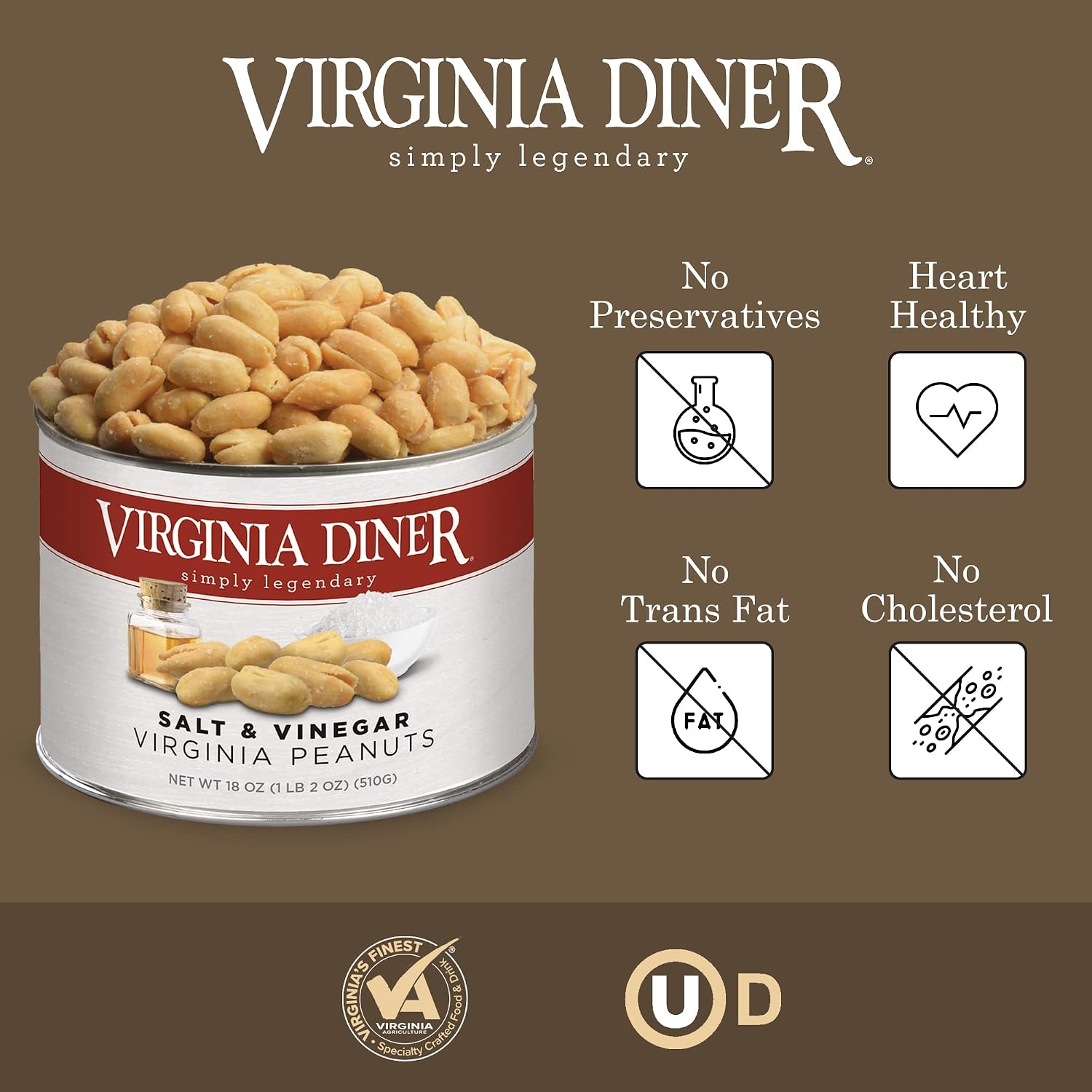 Virginia Diner Zatarain's Spicy Cajun Peanuts - Gourmet Cajun Peanuts Non-GMO, Preservative Free Gifts from Virginia Since 1929-18 Oz Can