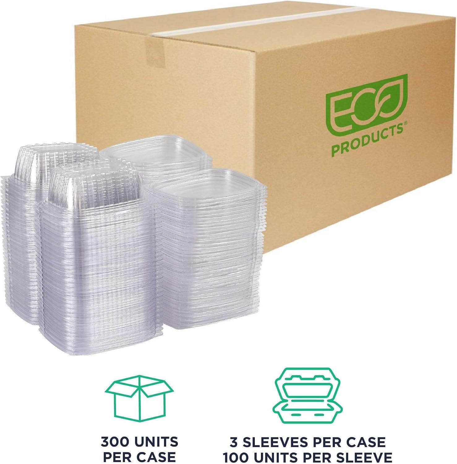 Eco-Products EPRC32 Renewable & Compostable Rectangular Deli Containers - 32oz., 50 Per Pack (Case of 4 Packs), clear