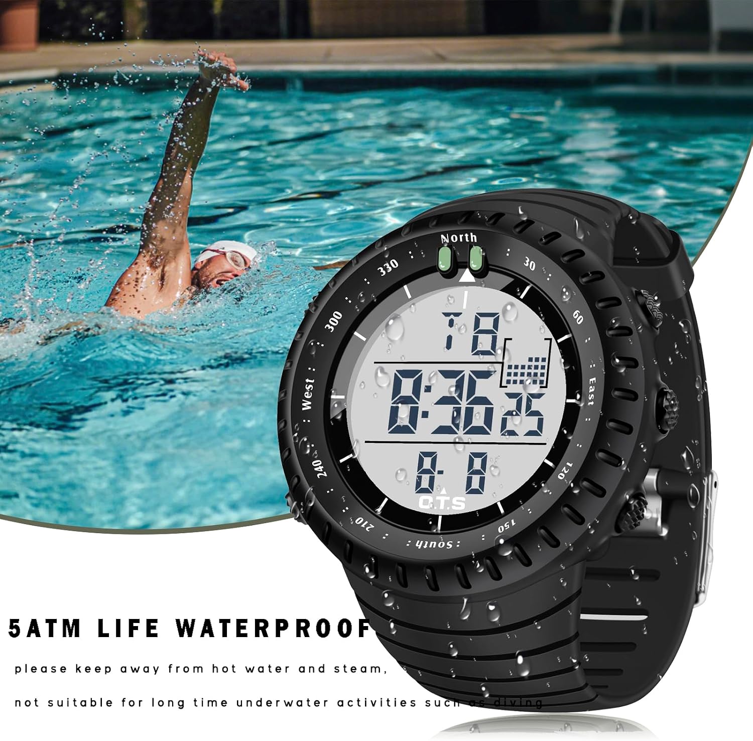 PALADA Men's Digital Sports Watch Waterproof Tactical Watch with LED Backlight Watches for Men