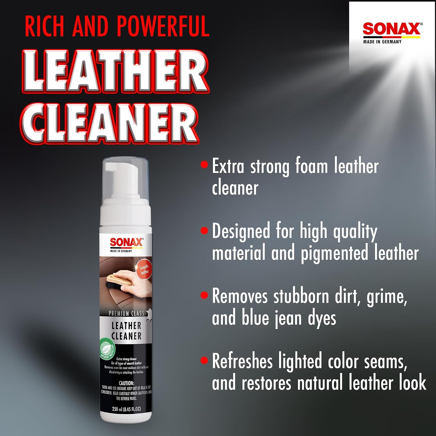 SONAX Premium Class Leather Cleaner | Powerful Foaming Formula for Deep Cleaning Smooth & Perforated Leather | Removes Stubborn Dirt