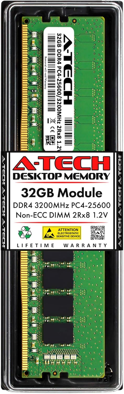 A-Tech 16GB DDR4 3200 MHz UDIMM PC4-25600 (PC4-3200AA) CL22 DIMM Non-ECC Desktop RAM Memory Module