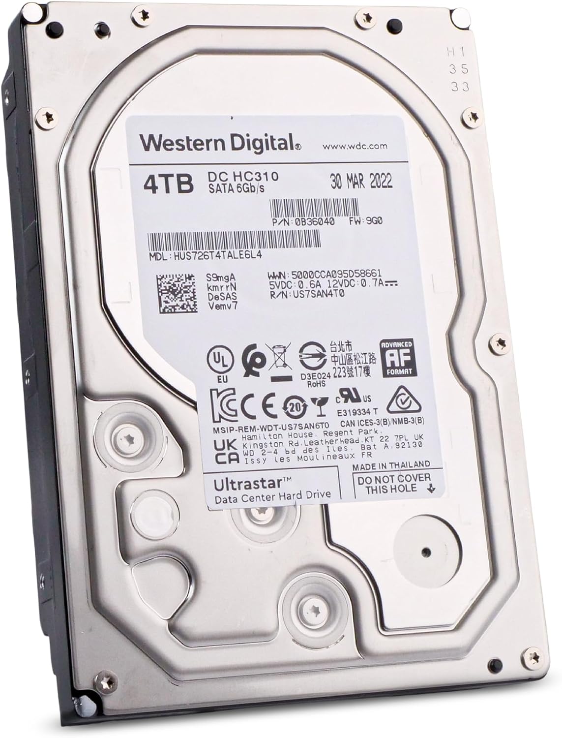 Hitachi 2022 HGST WD Ultrastar HUS726T4TALE6L4 4TB 7200 RPM 512e SATA 6Gb/s 3.5-inch Internal Hard Disk Drive (Renewed)