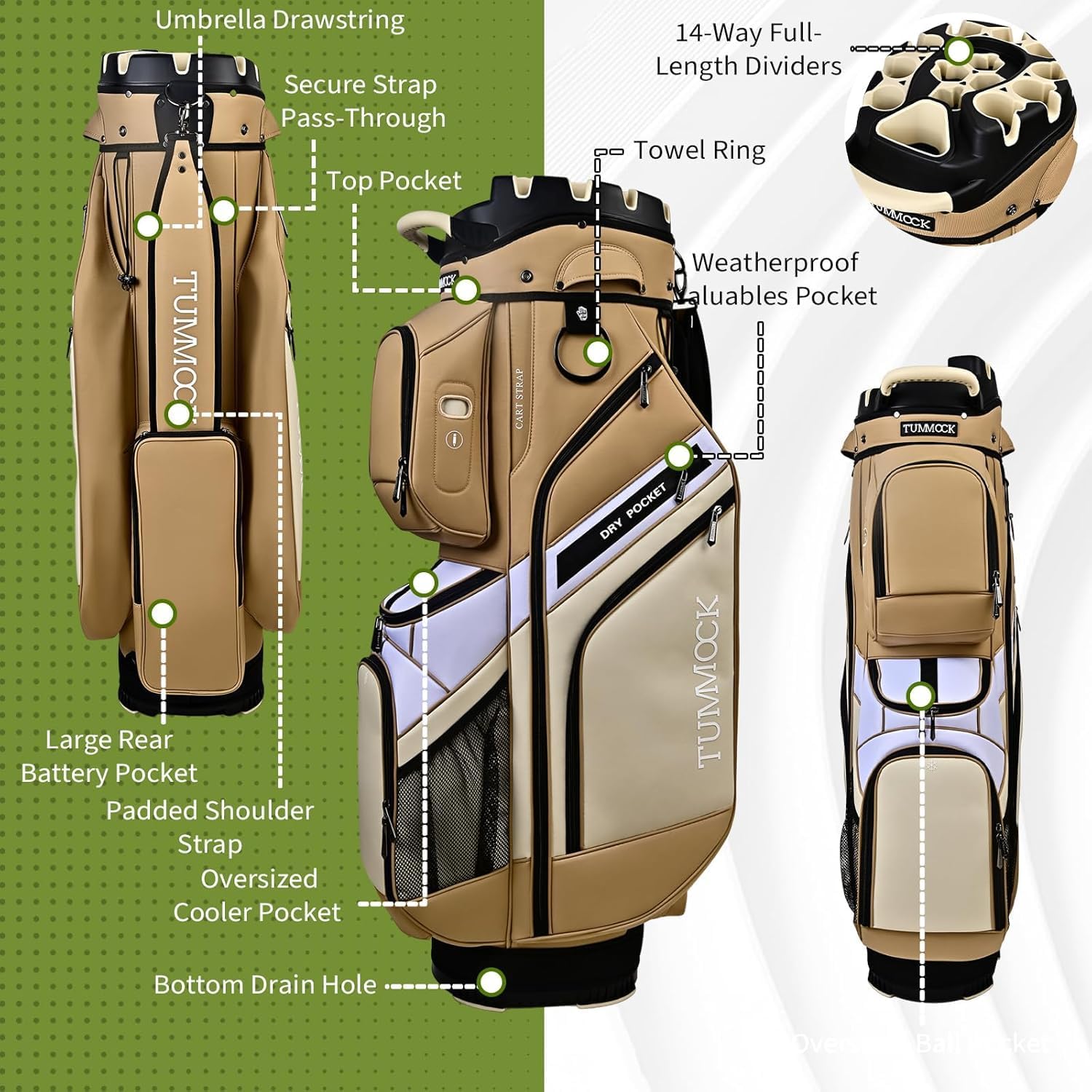 Golf Cart Bag, 14-Way Top Divider with Multiple Storage Pockets, Lightweight & Durable Golf Bag for Men, Cart-Friendly Design