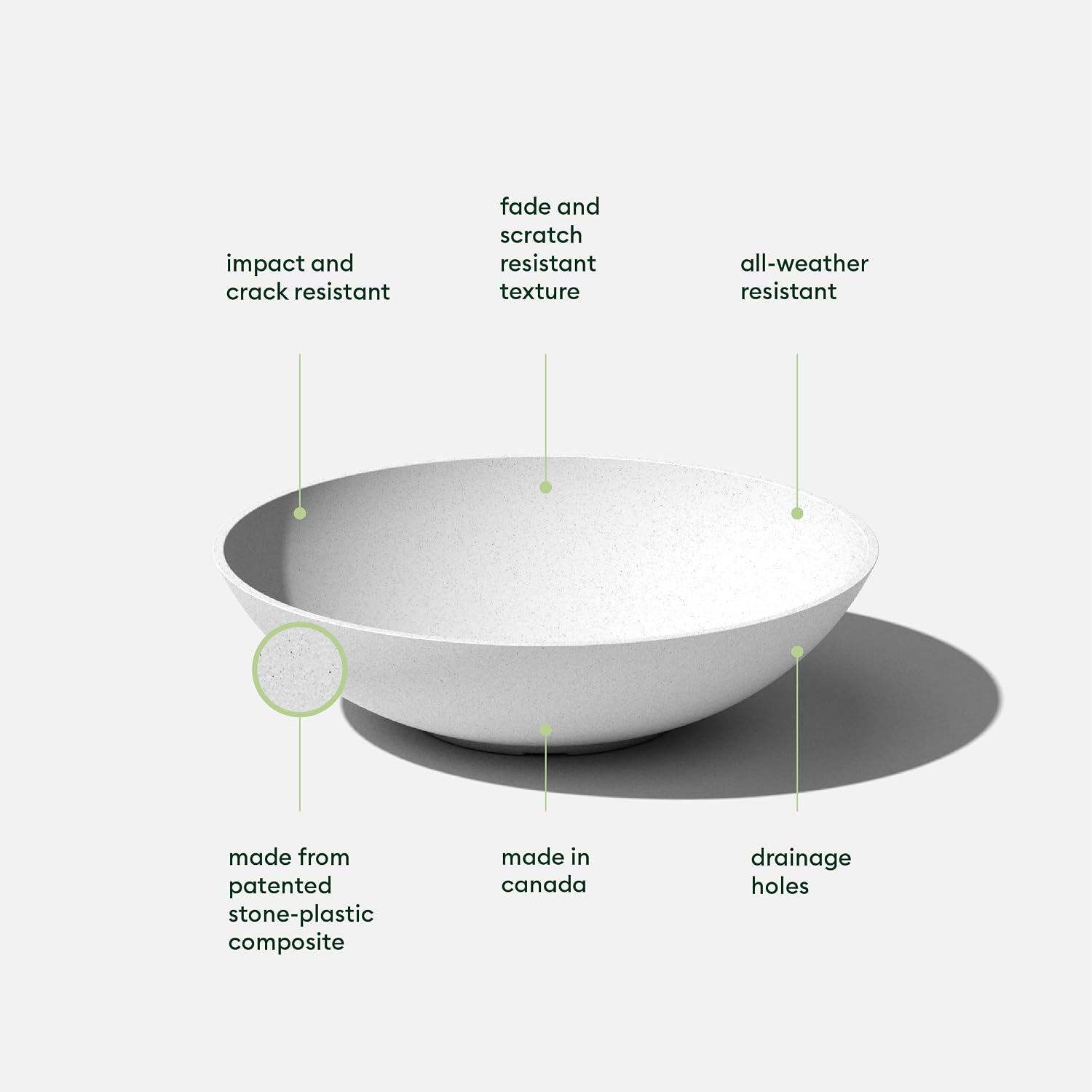 Veradek Mason Series Lane Bowl - Large Outdoor Bowl Planter | Made From a Durable Plastic-Stone Composite With Pre-Drilled Drainage Holes. Modern Patio/Tabletop Décor