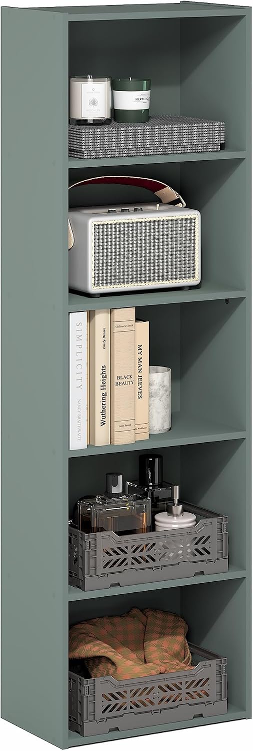 Furinno LUDER Book Shelf, 5-Cube Bookshelf, Reversible Bookcase, 9.4 x 19.5 x 31.5, Easy Assembly, for Living Room, Bedroom, Home Office, White