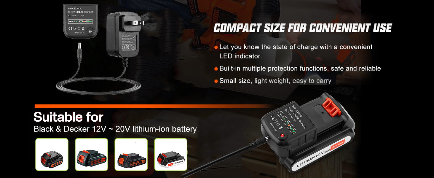 Charger suitable for Black &amp; Decker 20V battery