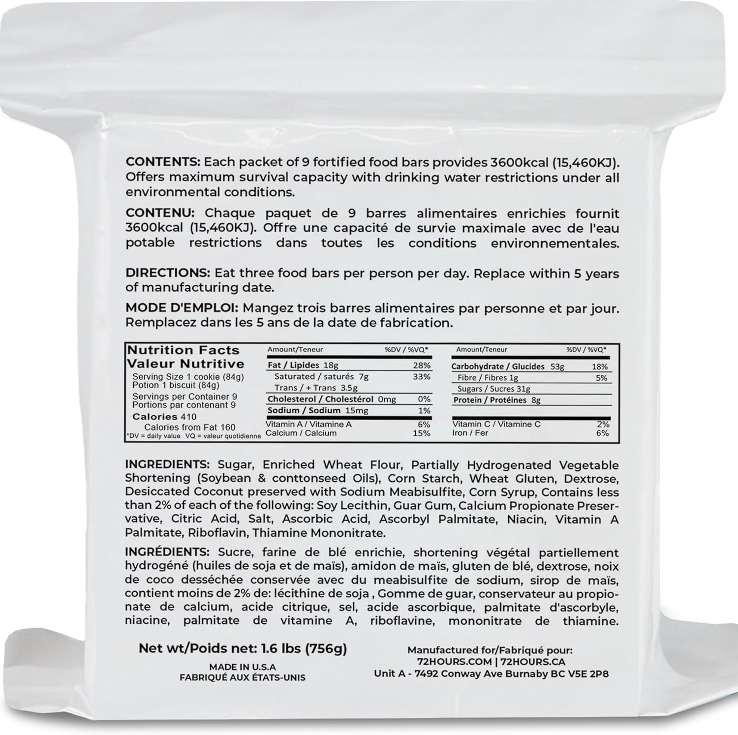 72 HRS Food Rations, Emergency Food Rations, Rations Emergency 3600 Calories for 72 Hours, 5 – Year Shelf Life, Emergency Food