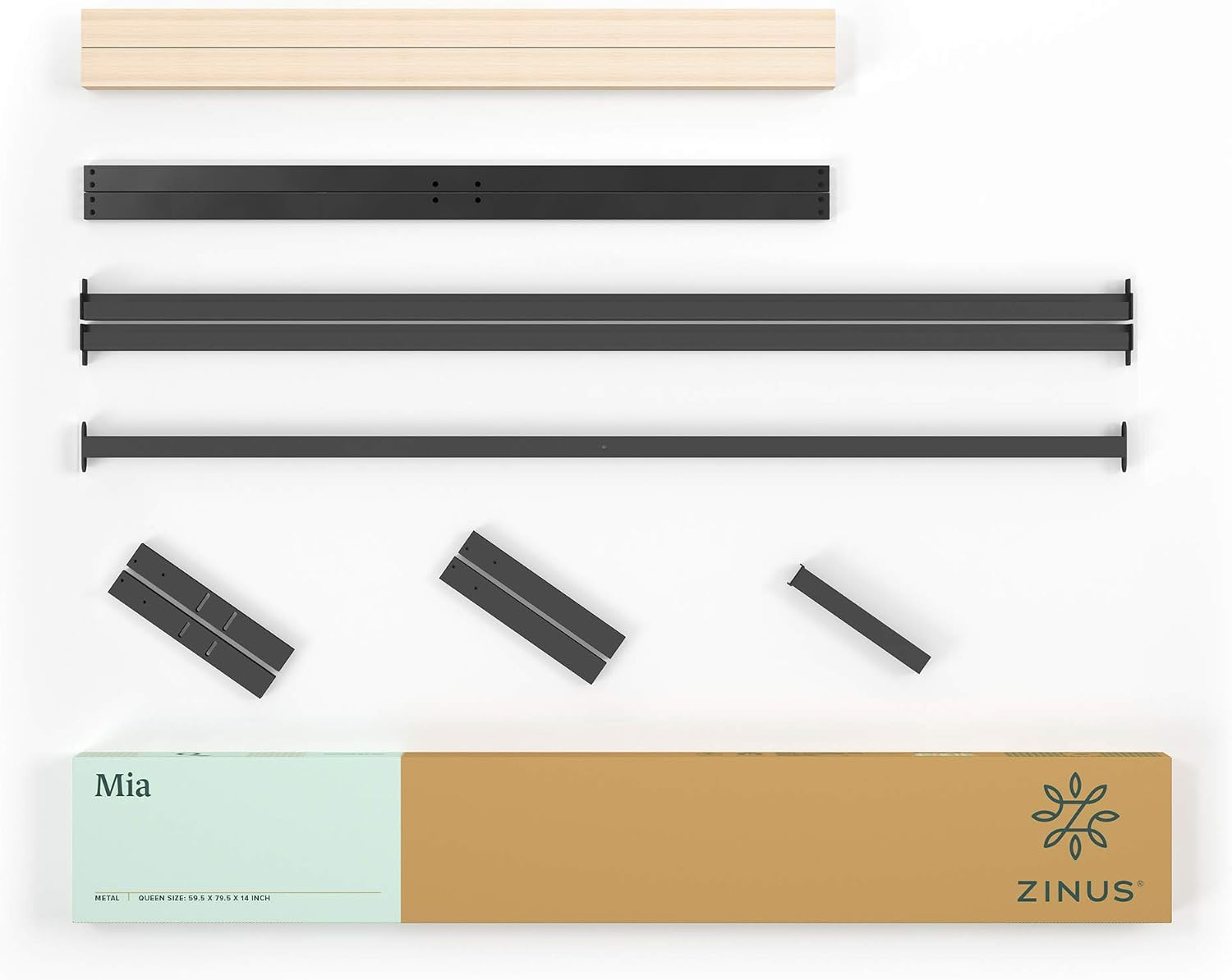 ZINUS Mia Metal Platform Bed Frame with Headboard, Wood Slat Support, No Box Spring Needed, Easy Assembly, Queen