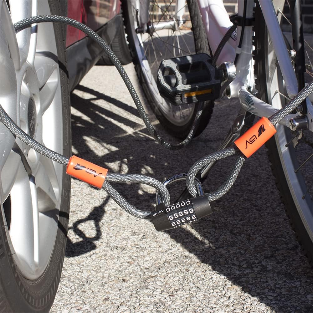 BV 7FT Heavy-Duty Security Cable Lock with Loops – Extra Thick 10mm (3/8") Braided Steel, Cut-Resistant & Weatherproof Wire Cable for Padlock, Gate, Bike, Motorcycle & Outdoor Equipment