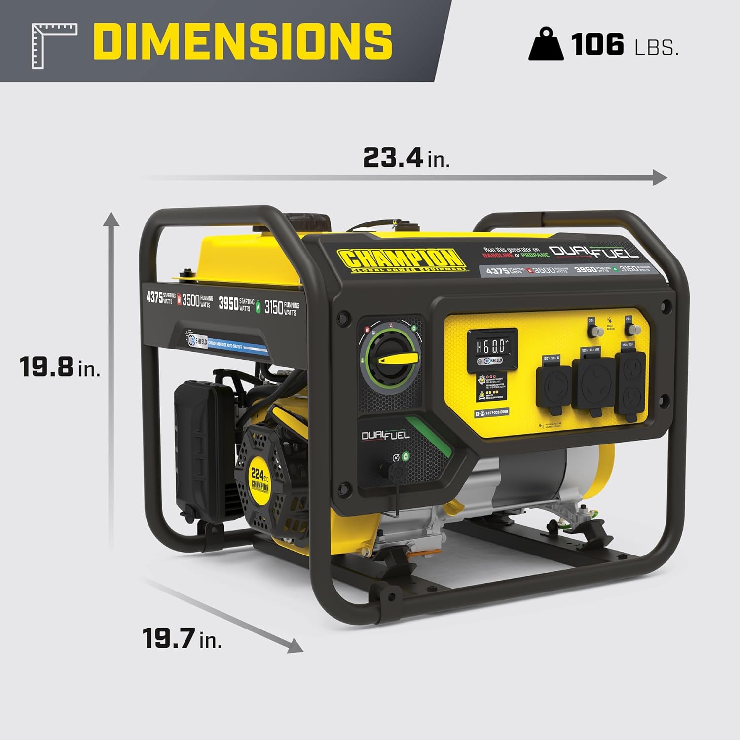 Champion Power Equipment 4375-Watt Dual Fuel RV Ready Portable Generator with Free 3-Year Warranty