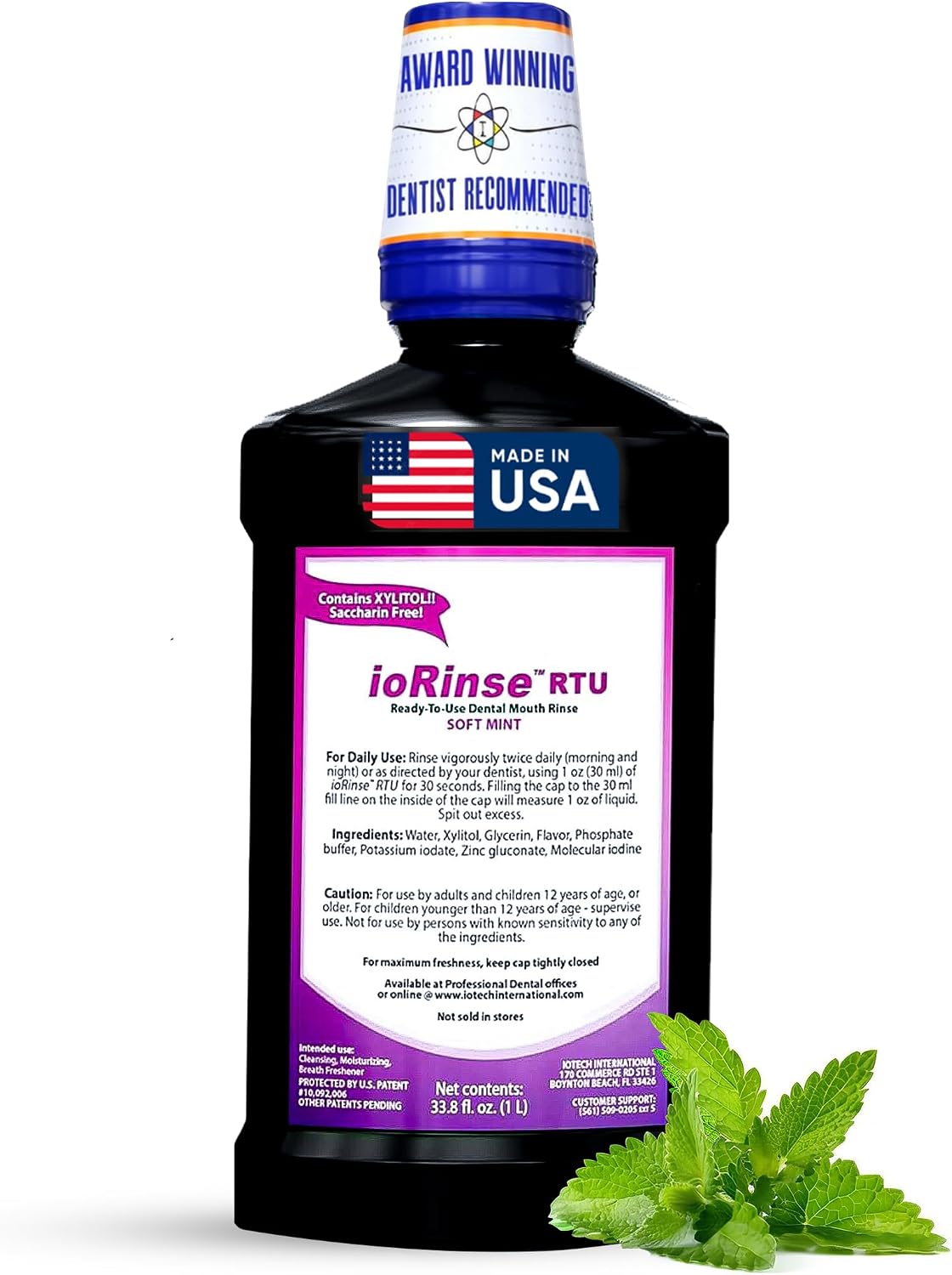 ioRinse RTU Halitosis Mouthwash, Molecular Iodine Oral Rinse, Soft Mint, 1L
