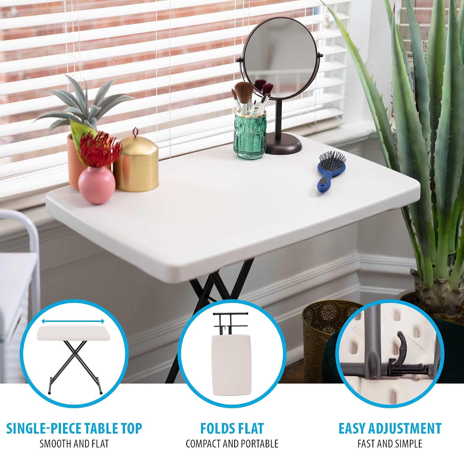 LIFETIME 80251 Adjustable Folding Laptop Table TV Tray, 26 Inch, White Granite
