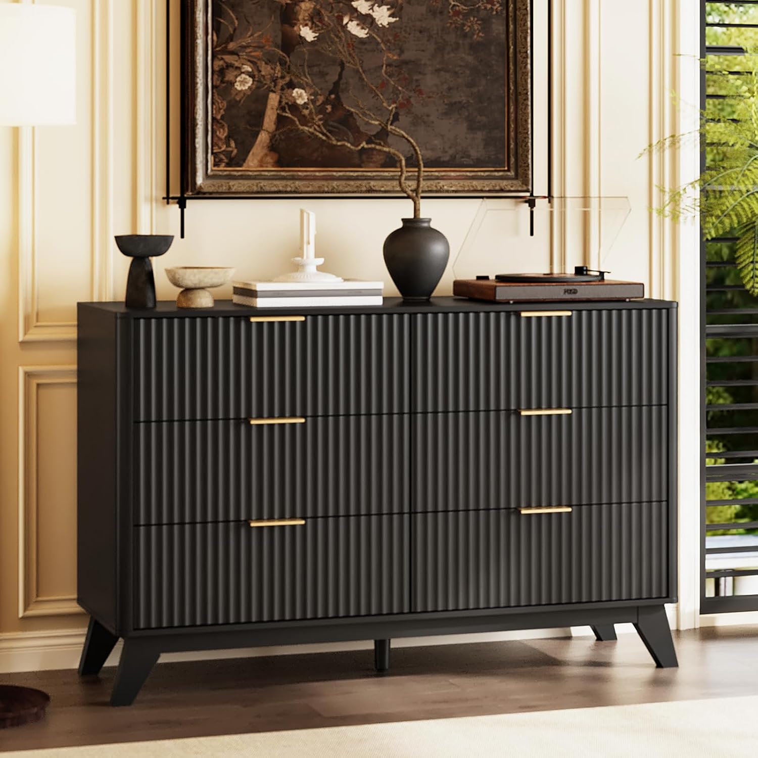 VINGLI Fluted Tall Dresser 5 Drawer, 23.66" W Chest of Drawers Gray Wood Dresser with Rounded Edges, Grey Dressers for Bedroom