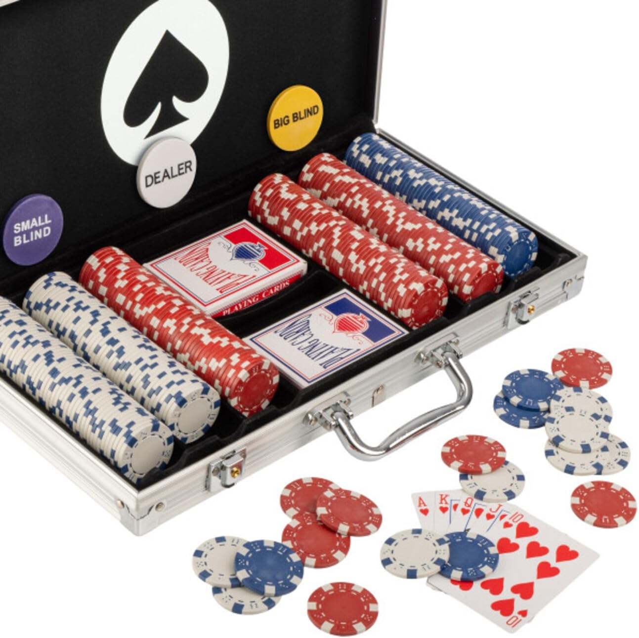 Poker Chip Set - 11.5g Poker Set with Cards, Buttons, Carrying Case, and 500 Poker Chips for Texas Hold'em and Blackjack Games by Trademark Poker