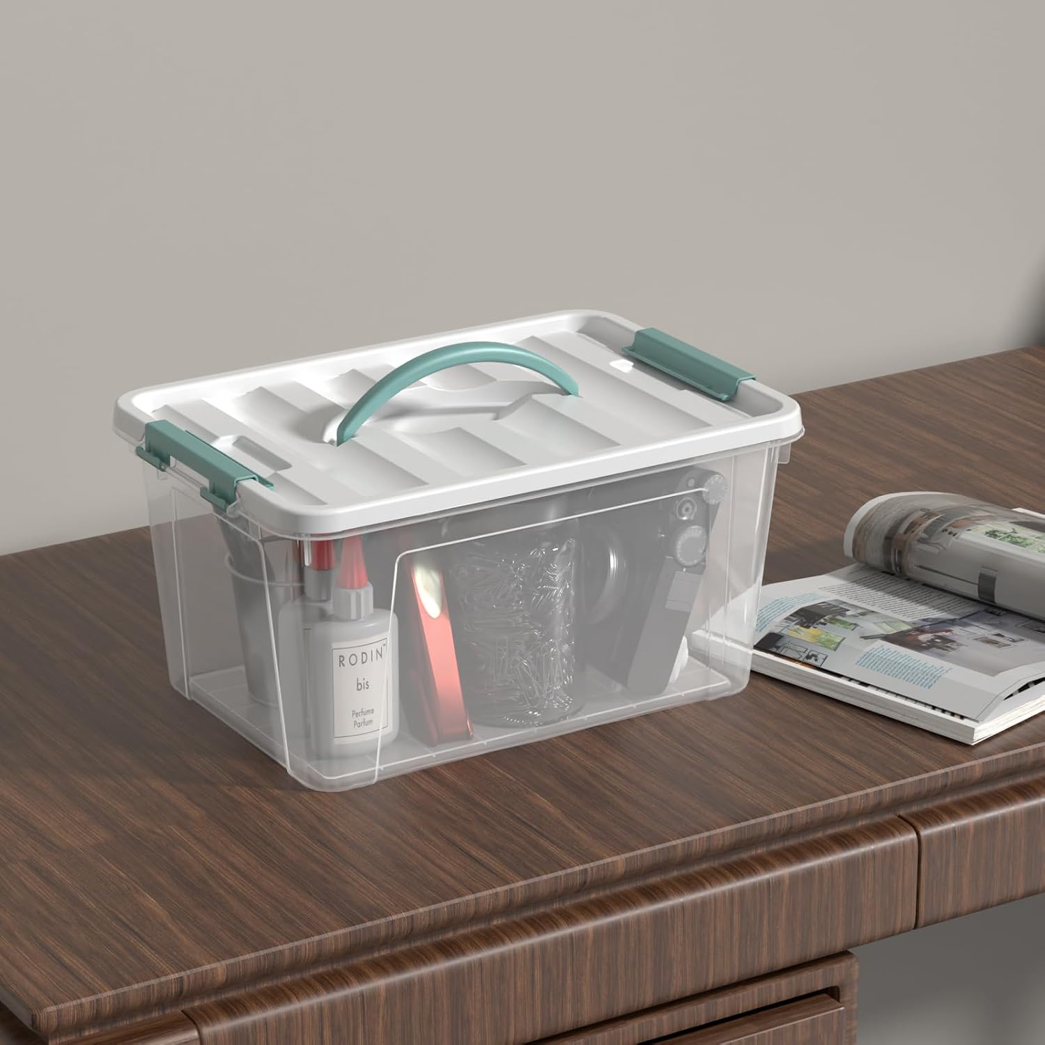 20 Quart Clear Plastic Bin with Lid, Latching Storage Box, 6 Packs