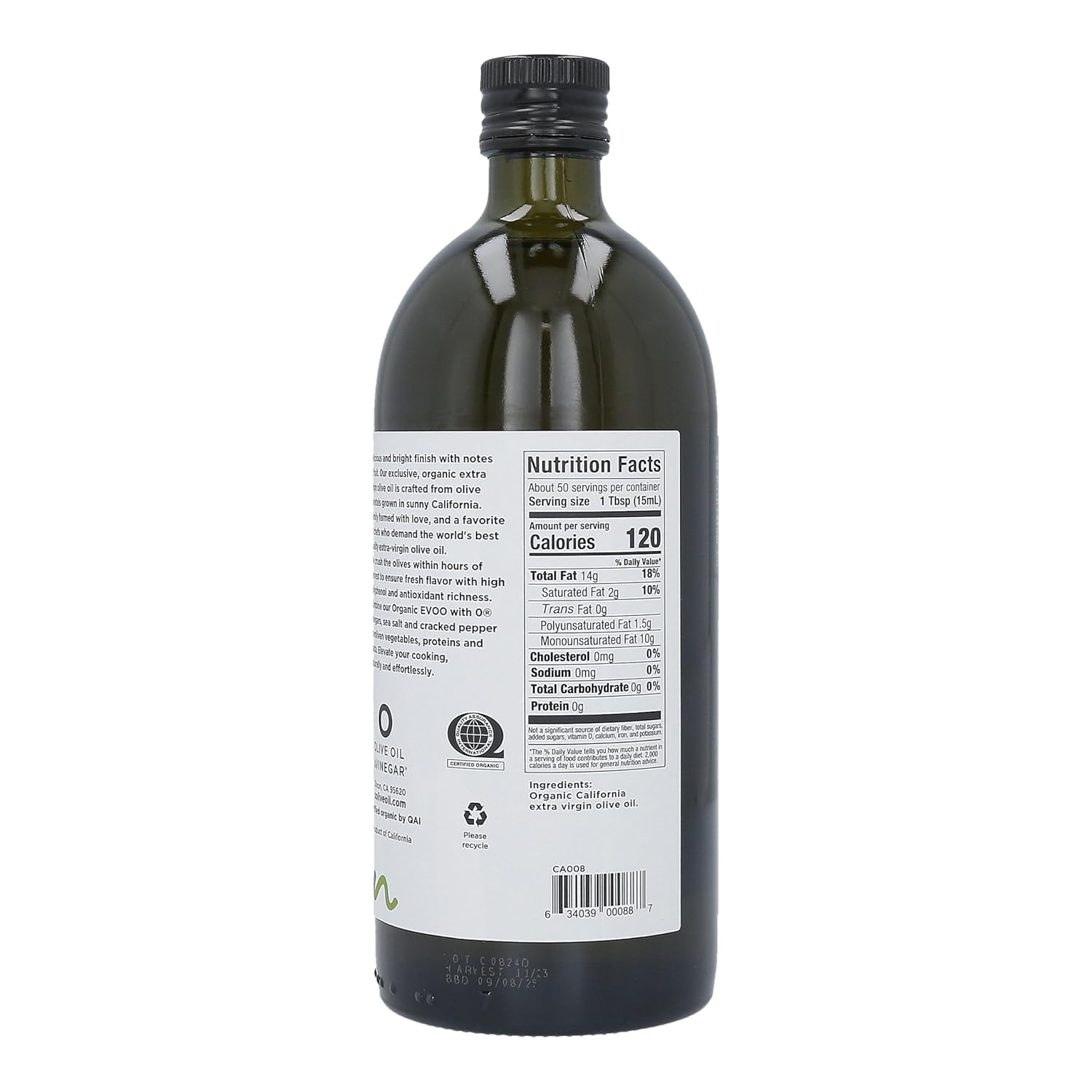 O Olive California Organic Extra Virgin Olive Oil Glass Bottle 8.5 Fl Oz