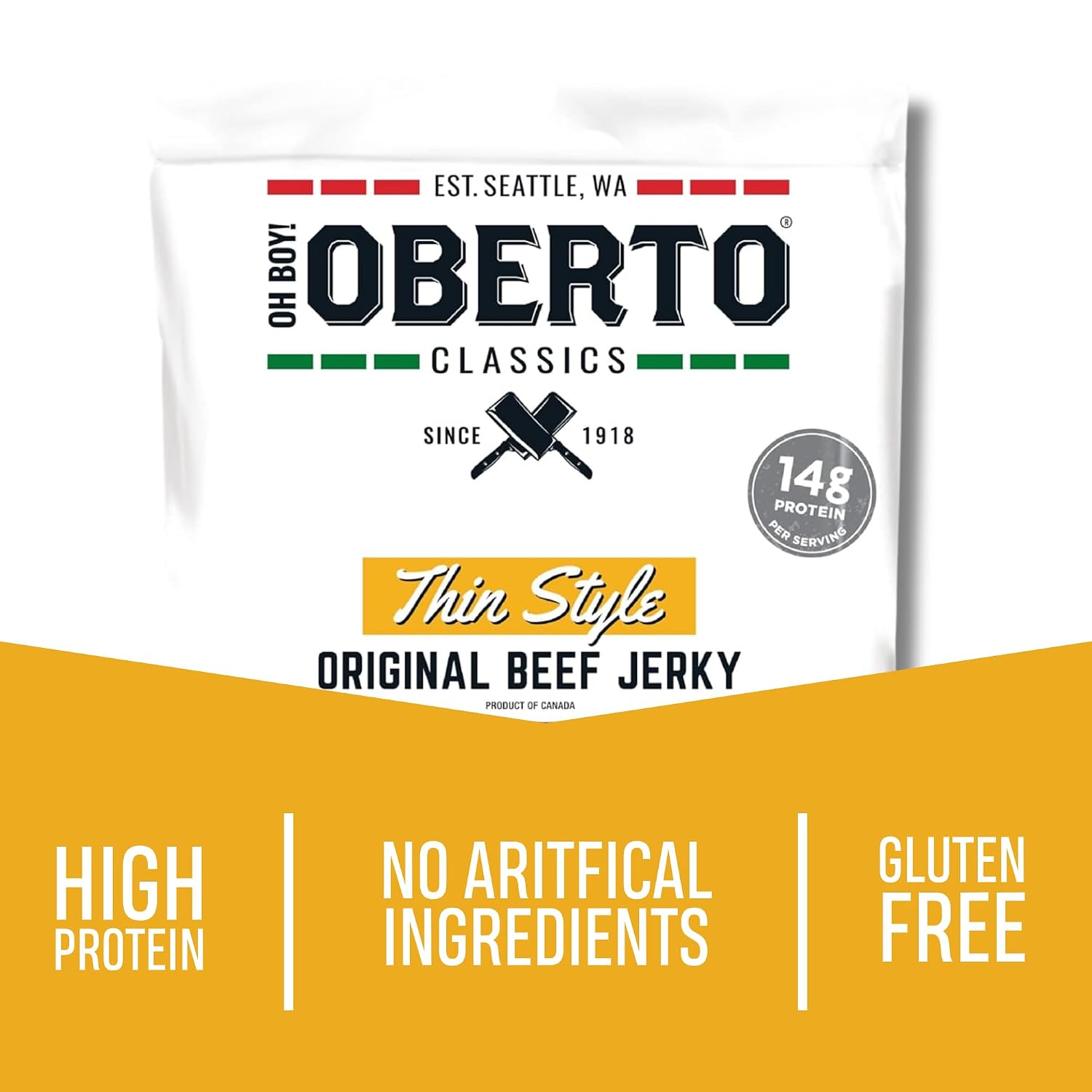 Oh Boy! Oberto Classics Thin Style Peppered Beef Jerky, 1.2 Ounce (Pack of 8)