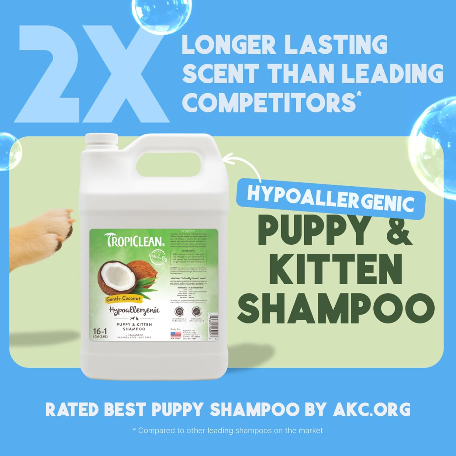 TropiClean Deodorizing Dog Shampoo for Smelly Pets, Professional Dog Shampoo, Long Lasting Odor Control, Puppy Safe, USA Made, Berry Scent, 1 Gal
