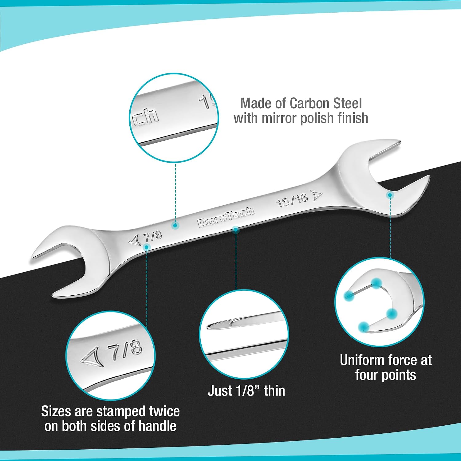 DURATECH Super-Thin Open End Wrench Set, 8-Piece, Metric