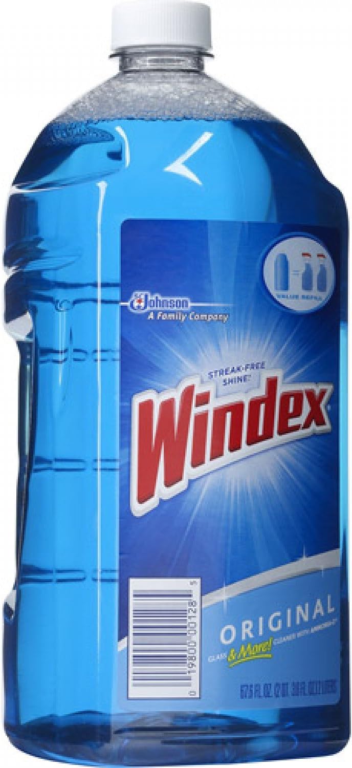 Windex refill glass and window cleaner, made from 100% recycled plastic, surface cleaning spray, original blue scent, 2L (67.6 fl oz)