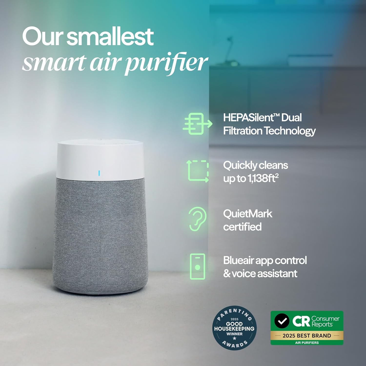 BLUEAIR Blue Pure 511i Max Smart Air Purifier for Bedroom & Small Rooms up to 1, 138 Sq Ft, HEPASilent Air Cleaner for Pets, Allergies, Smoke & Dust