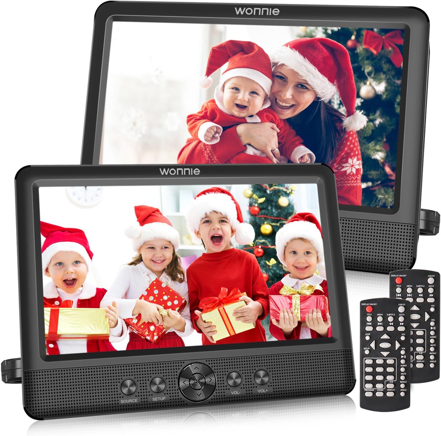 WONNIE 10.5" Two Car DVD Players Portable Dual Screen Headrest Video Player, Play a Same or Two Different Movies with 5-Hour Rechargeable Battery